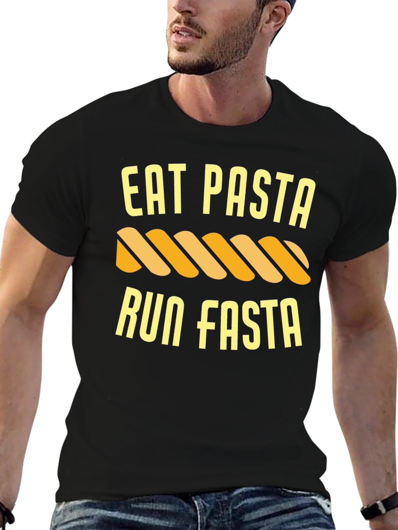 Black Eat Pasta Run Fasta Funny T-Shirt view 6