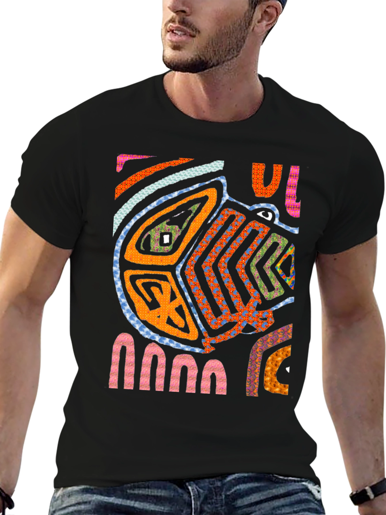 Black Abstract Art Tee - Unique Graphic Print T-Shirt view 6