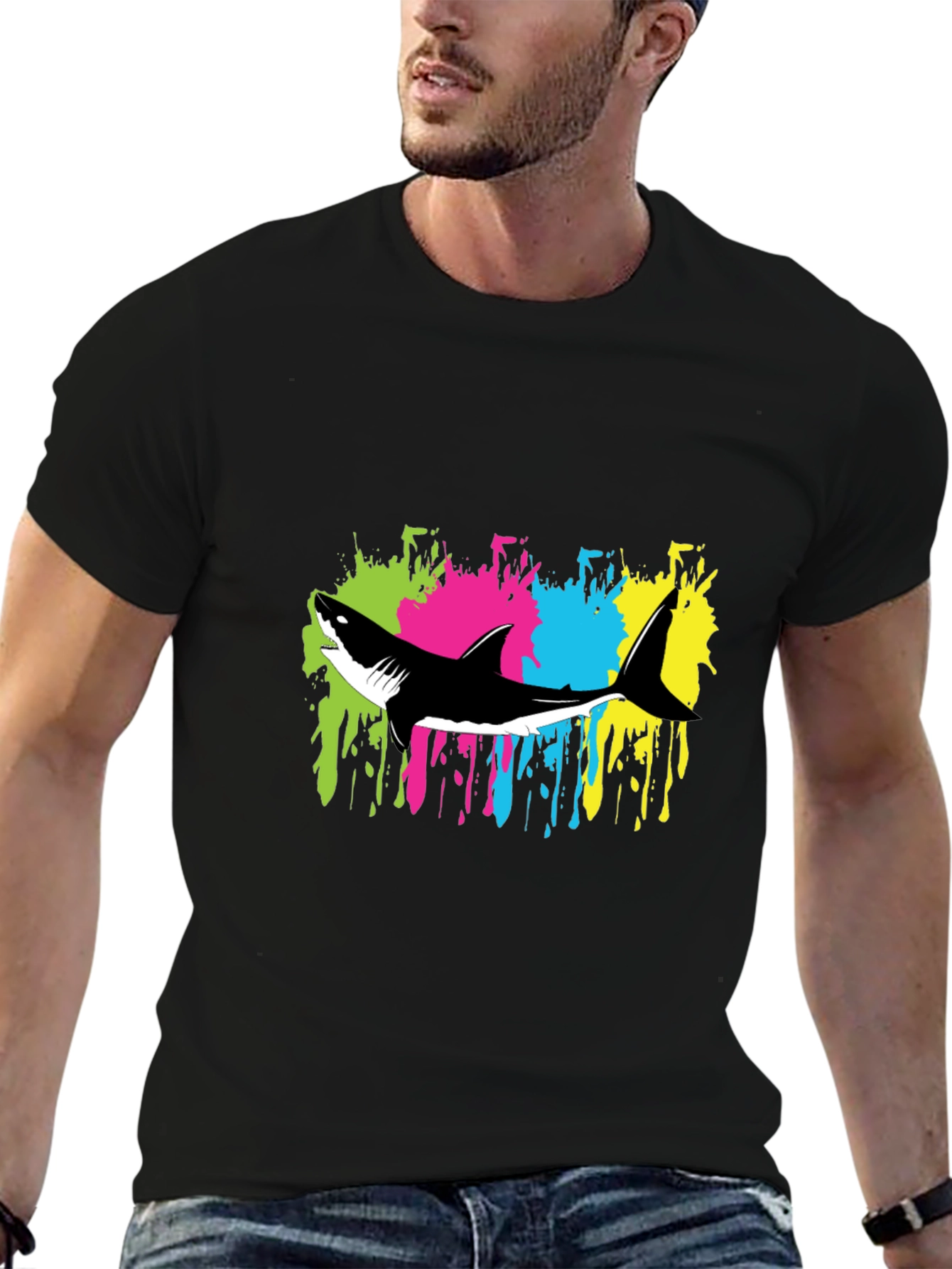 Black Shark Graphic T-Shirt - Bold Colorful Design view 6