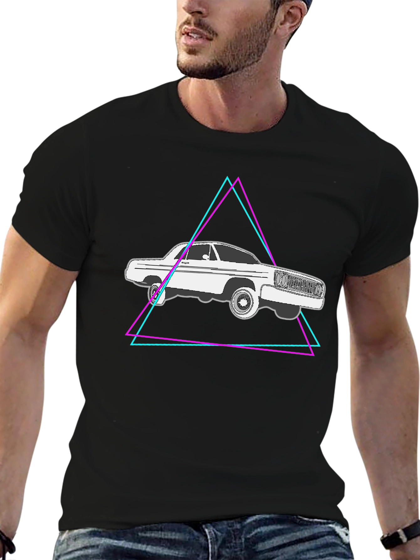 Black Retro Car Graphic Tee - Black Cotton Blend view 6