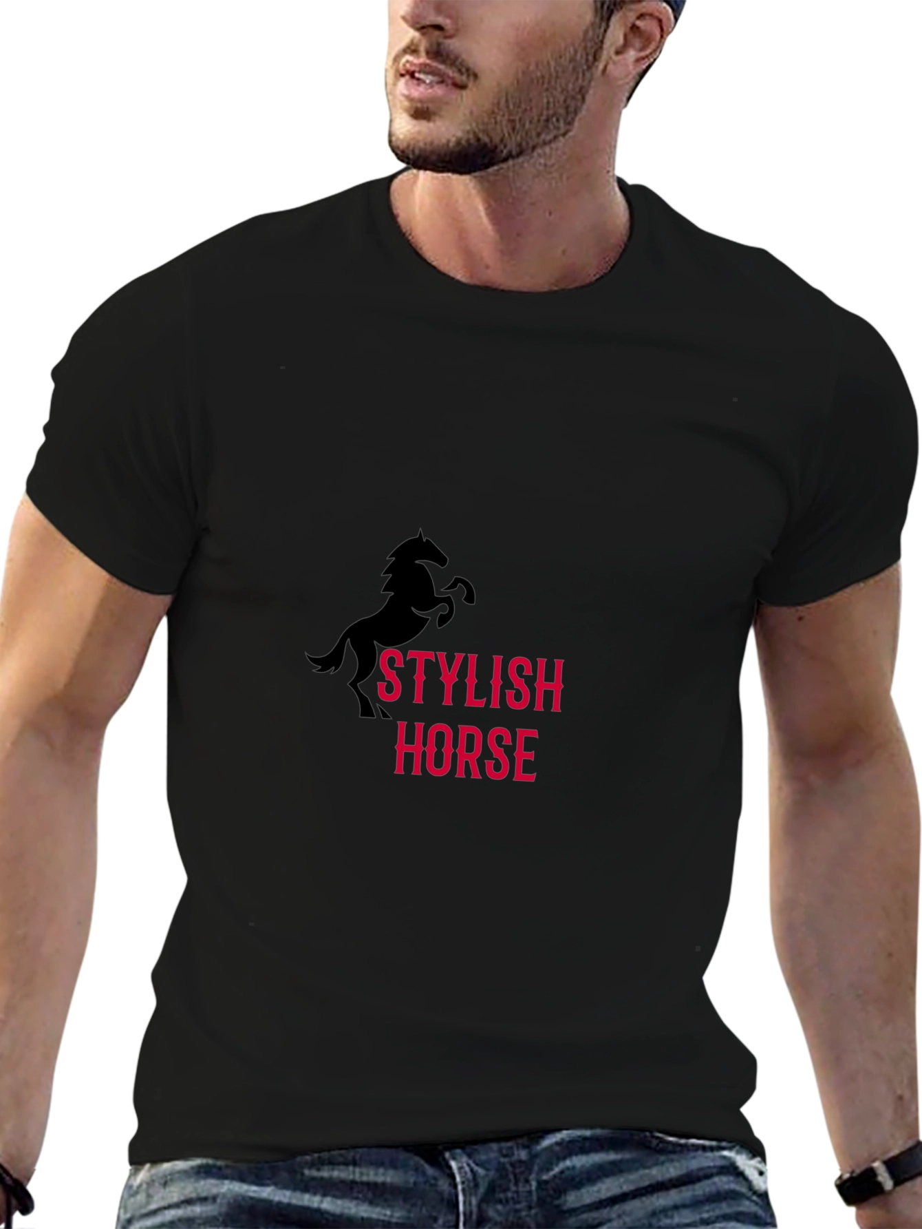 Black Stylish Horse Graphic T-Shirt view 6