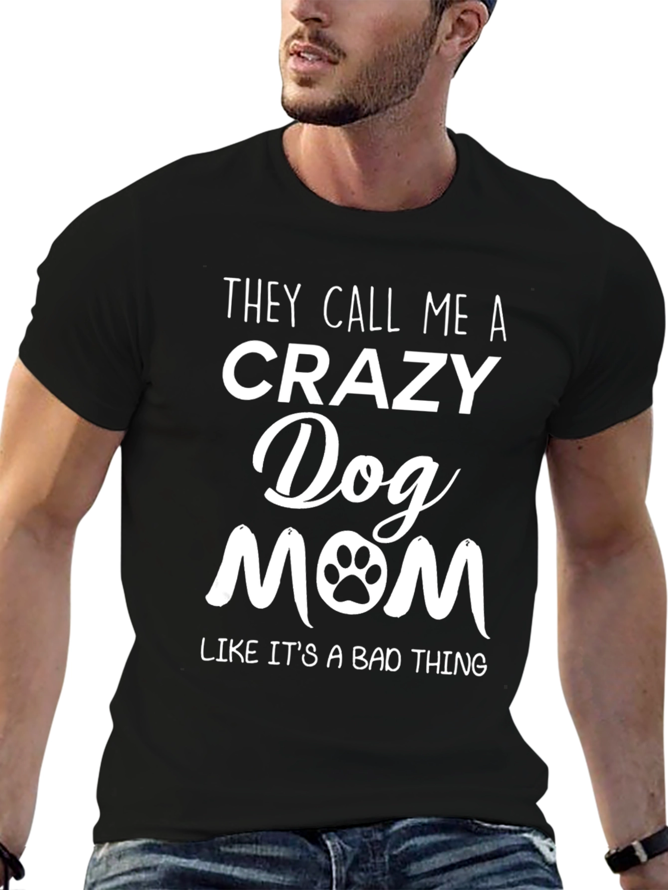 Black Crazy Dog Mom Tee - Paw Print Graphic T-Shirt view 6