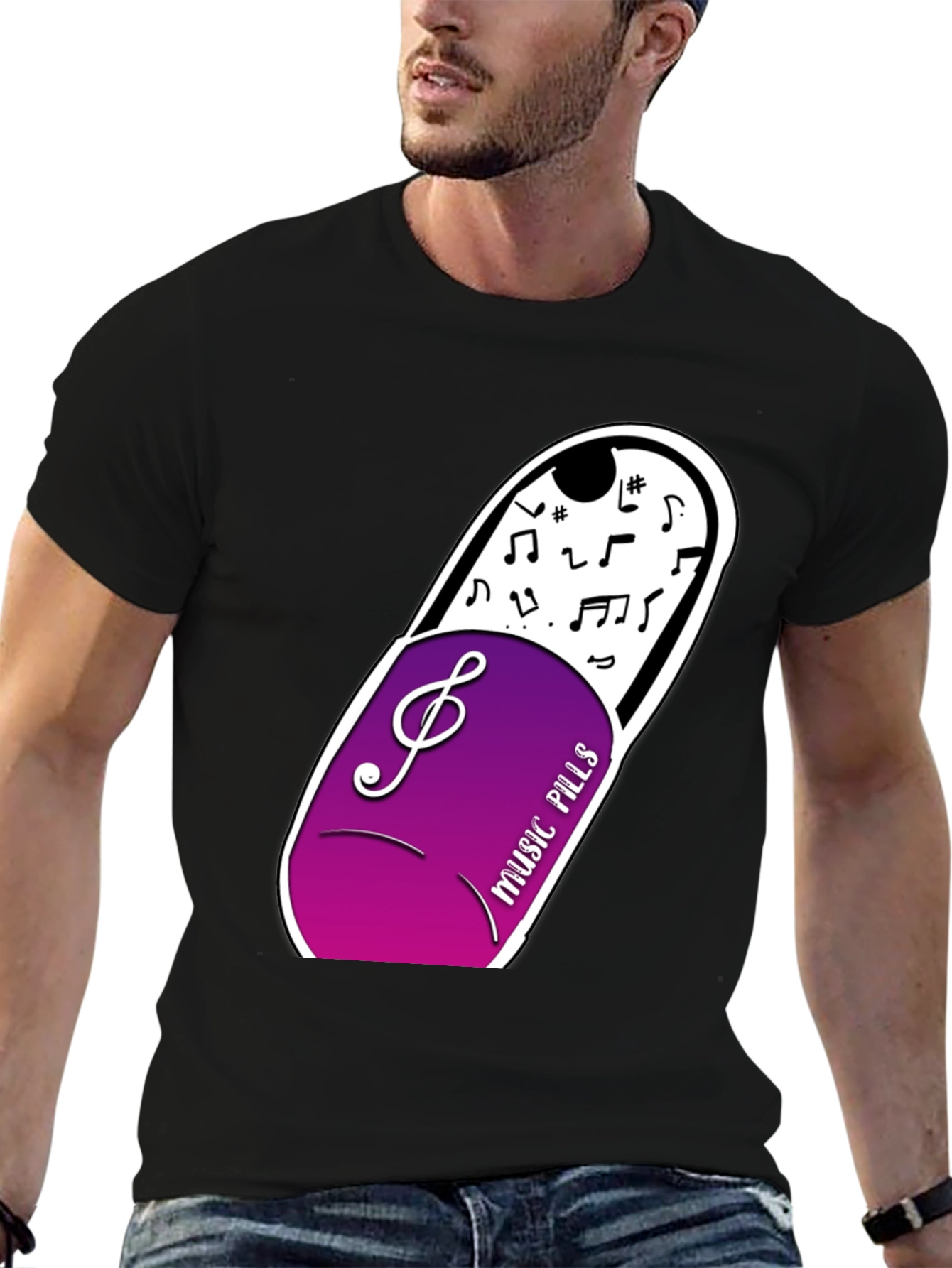 Black Music Pills Graphic T-Shirt - Black Cotton Tee view 6