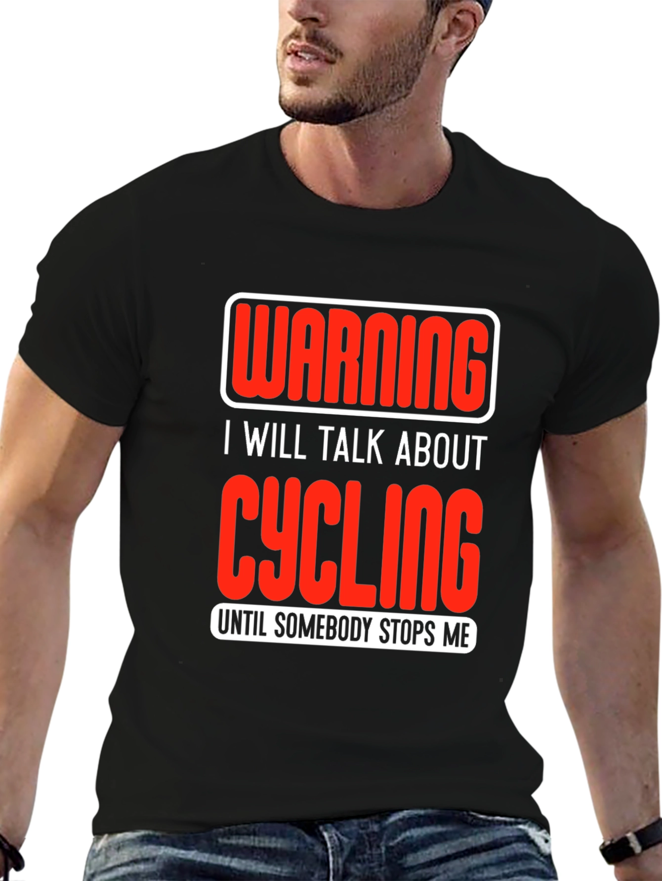 Black Cycling Enthusiast T-Shirt - Warning I Will Talk About Cycling view 6