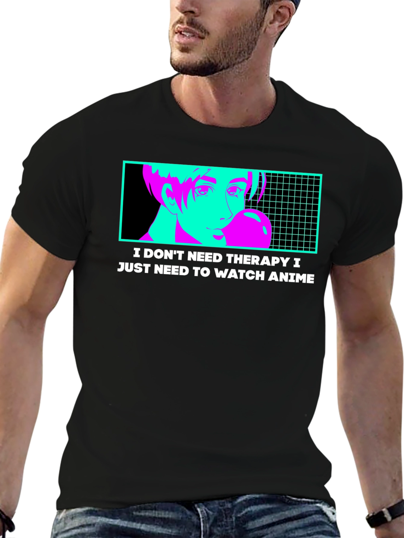 Black Anime Therapy T-Shirt - Black Graphic Tee view 6