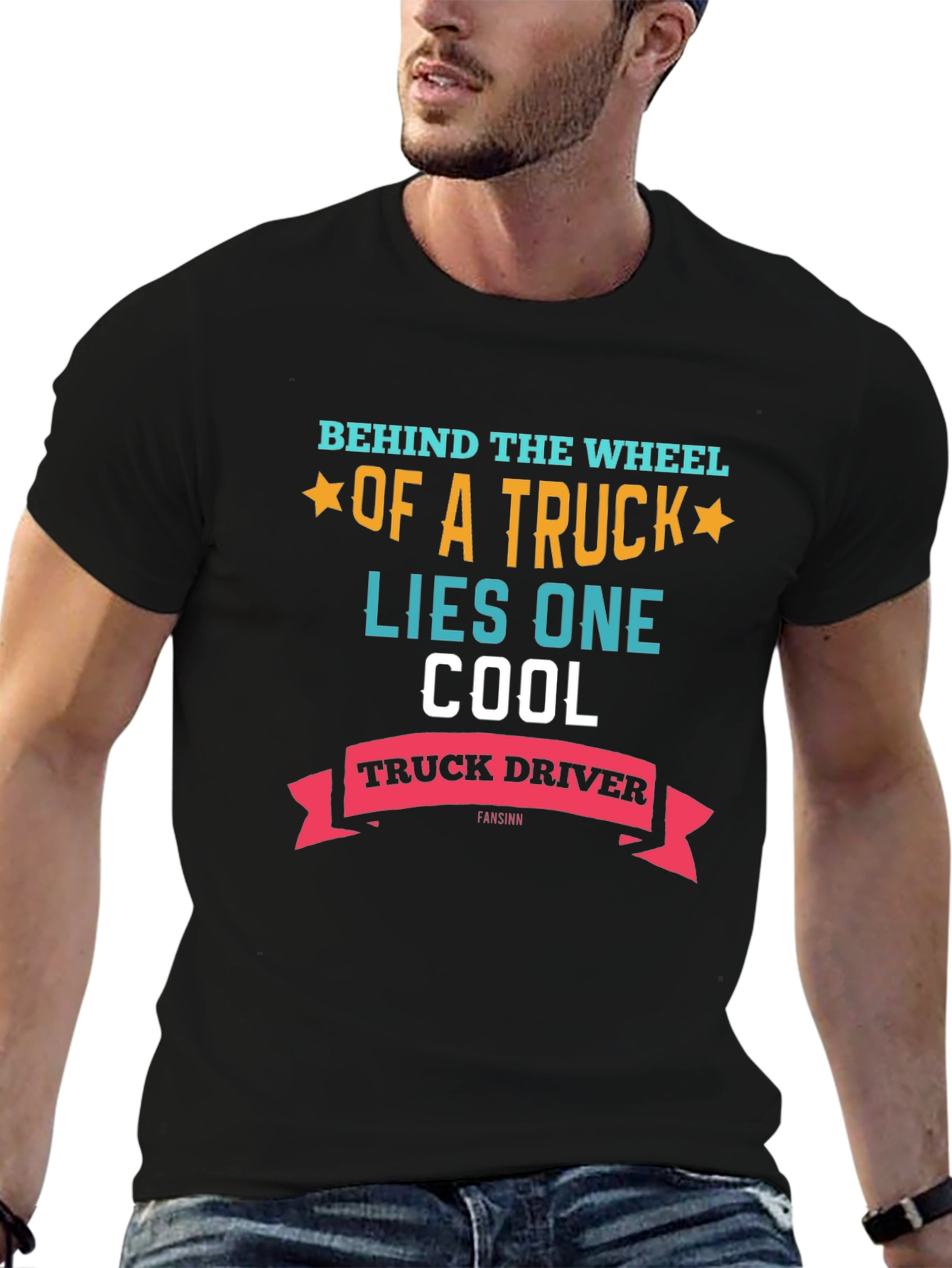Black Cool Truck Driver Graphic Tee - Black view 6