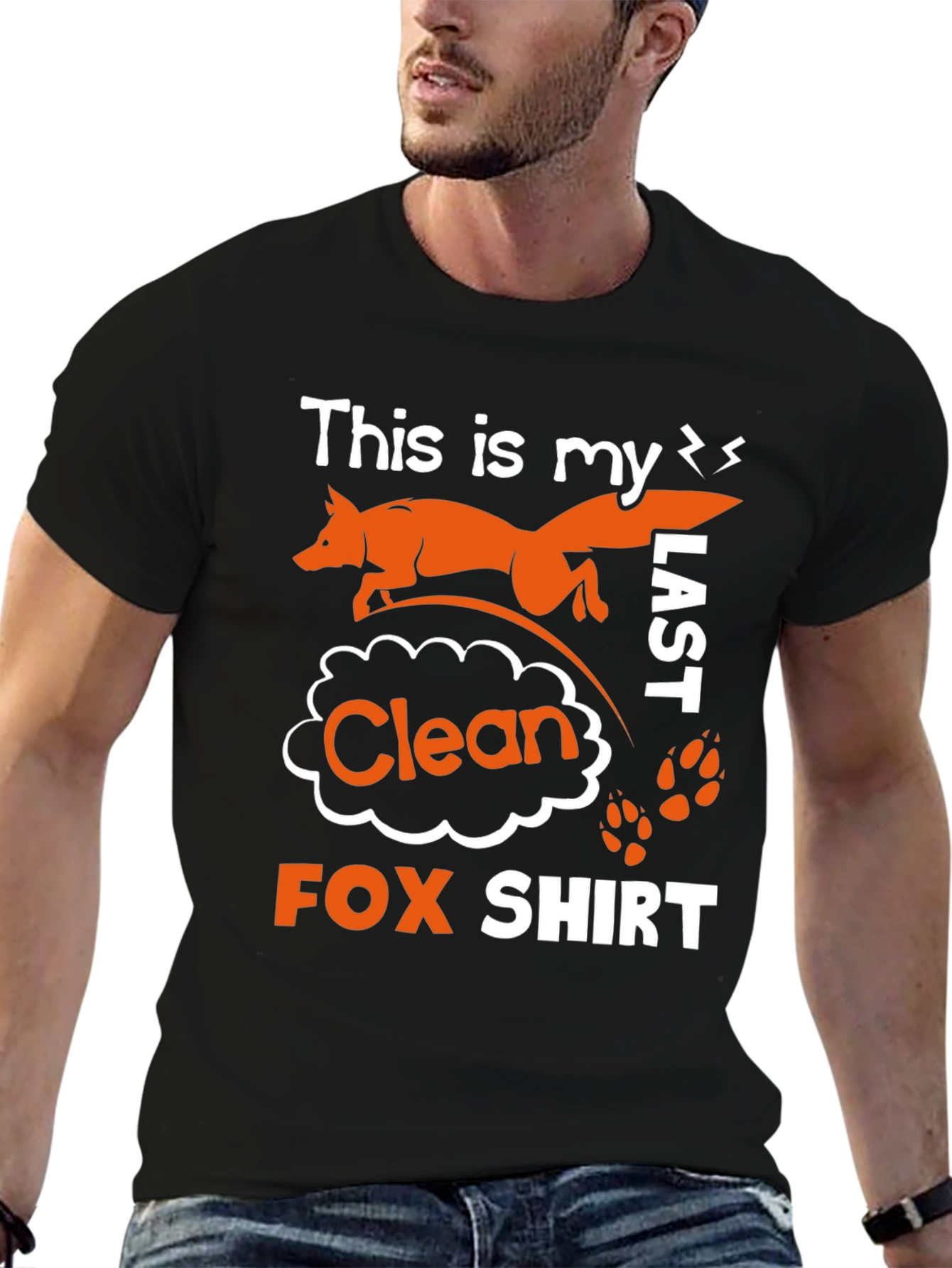 Black Funny "Last Clean Fox" Graphic T-Shirt view 6