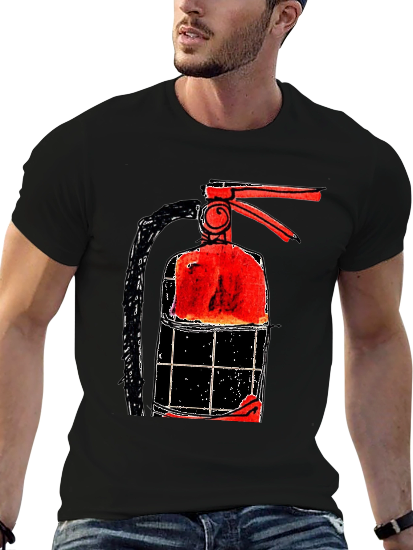 Black Fire Extinguisher Graphic Tee - Novelty Print view 6