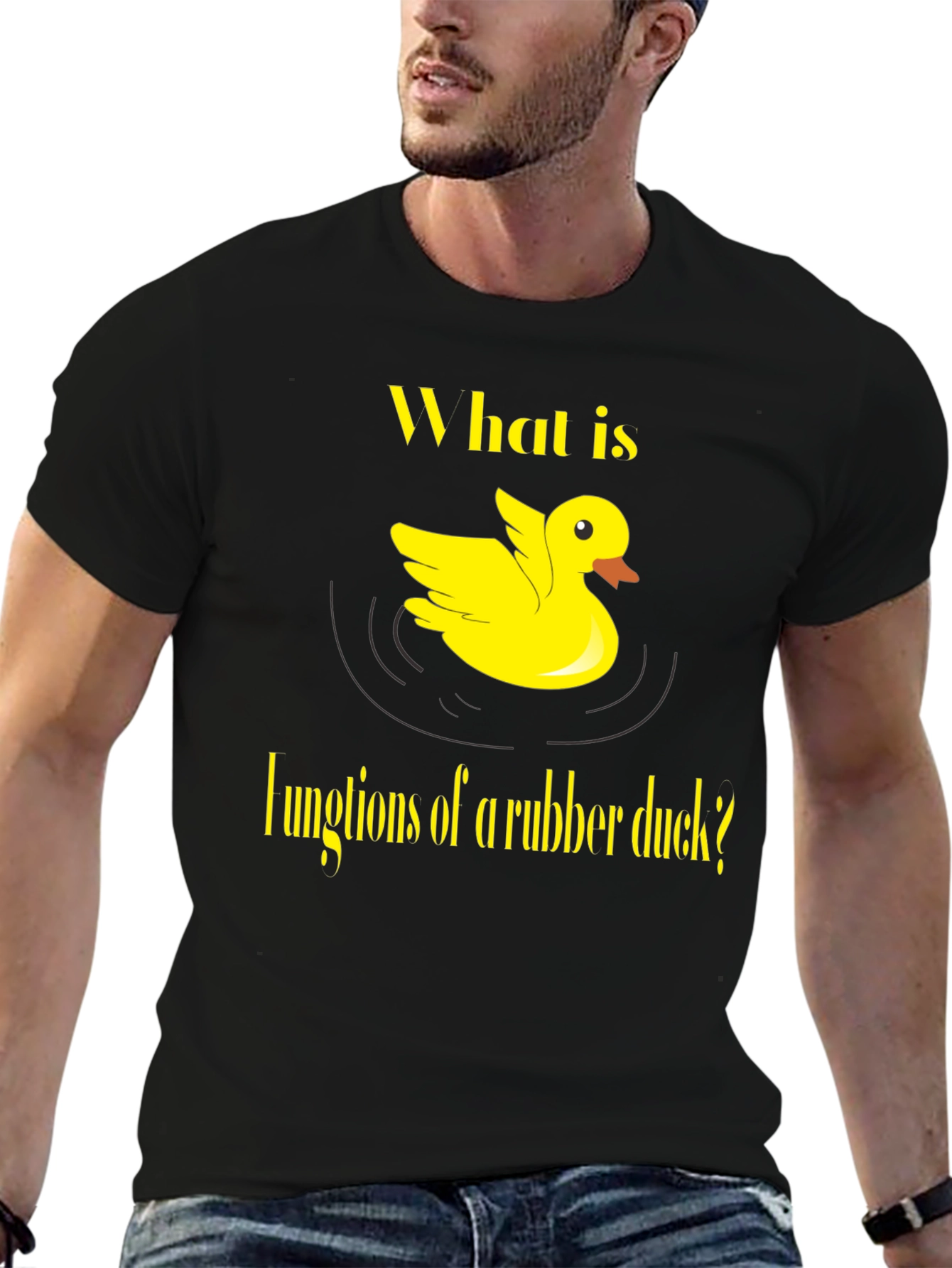Black Rubber Duck Functions T-Shirt - Quirky Yellow Duck Design view 6