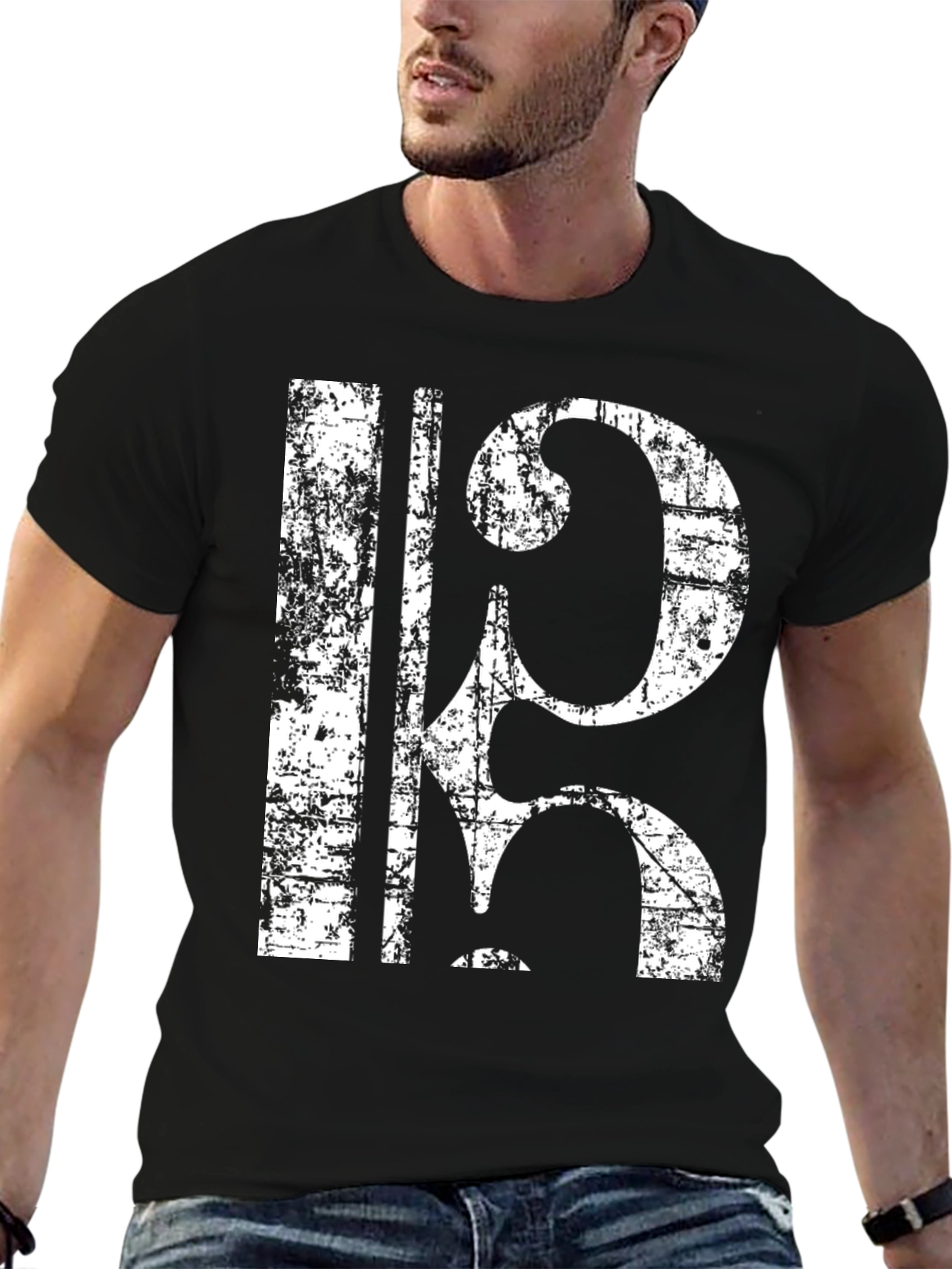 Black Vintage Bass Clef T-Shirt - Musical Style Tee view 6