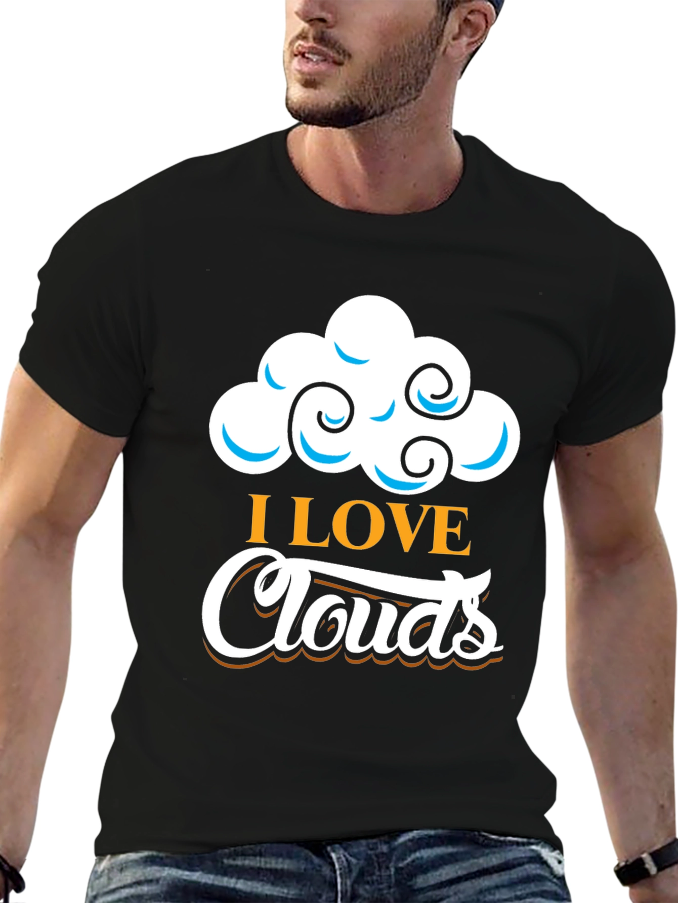 Black I Love Clouds Graphic T-Shirt - Black Cotton Blend view 6