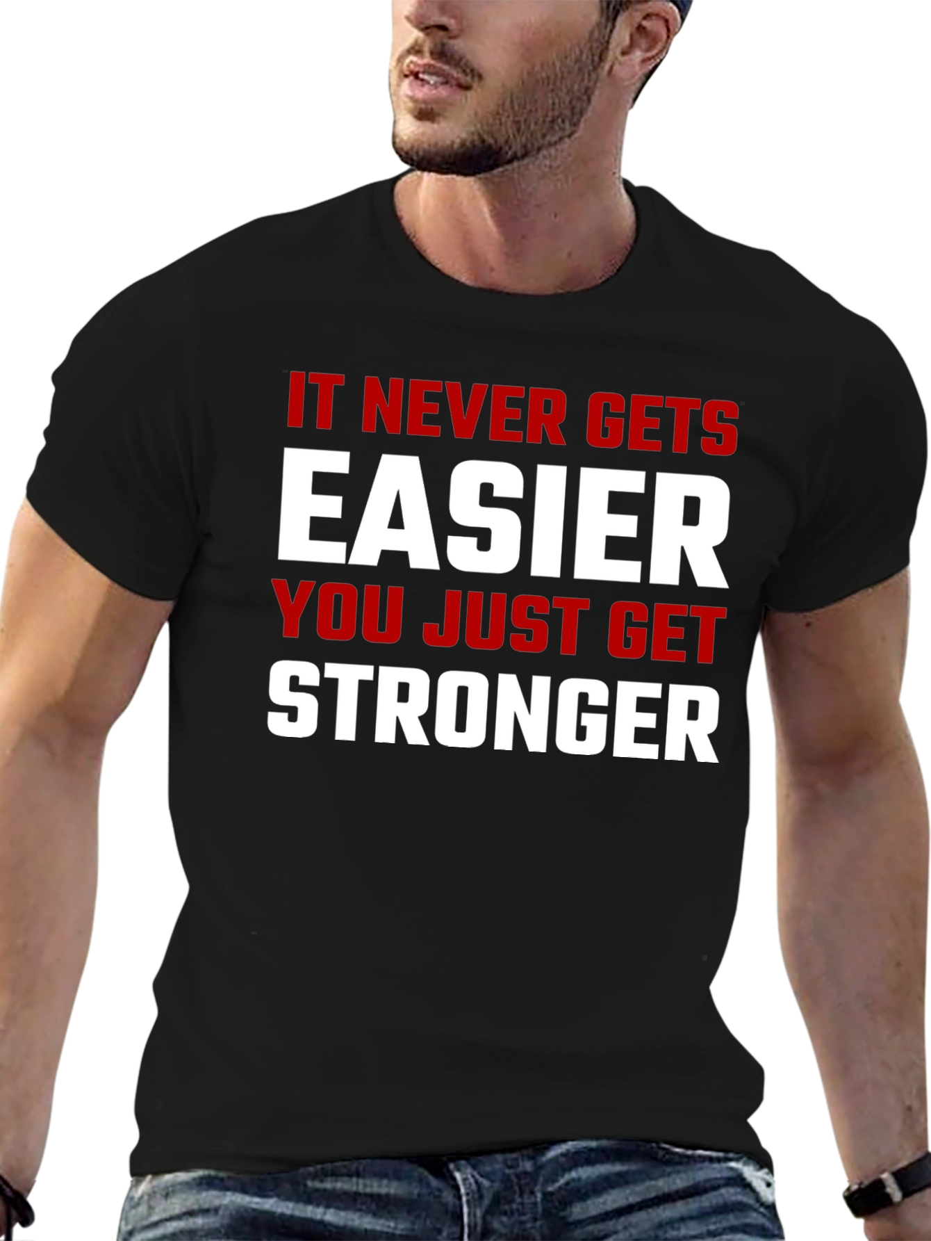 Black Motivational 'Stronger' Graphic Print Black T-Shirt view 6