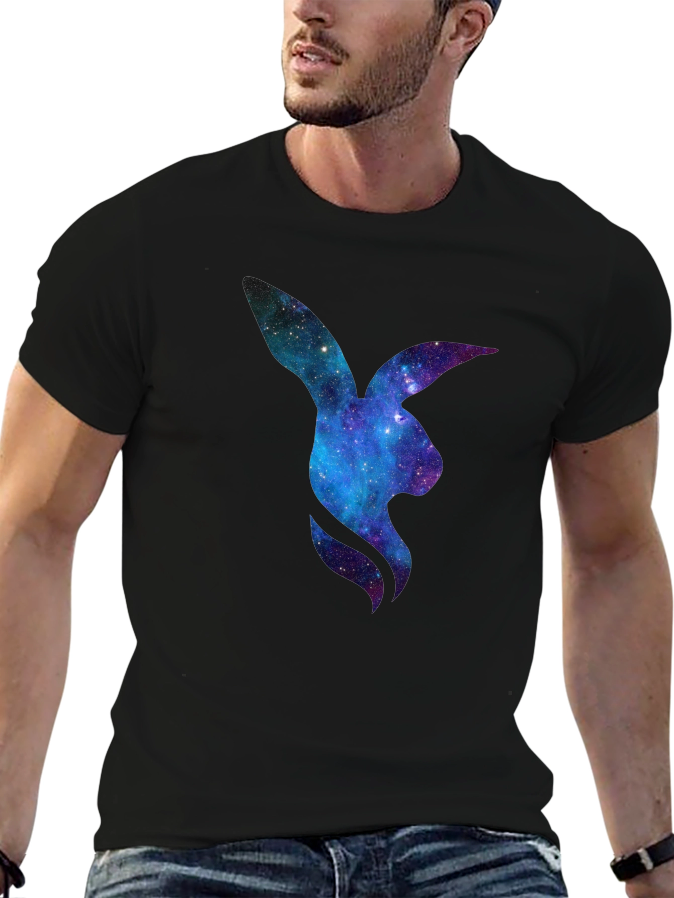 Black Galaxy Bunny Graphic T-Shirt view 6