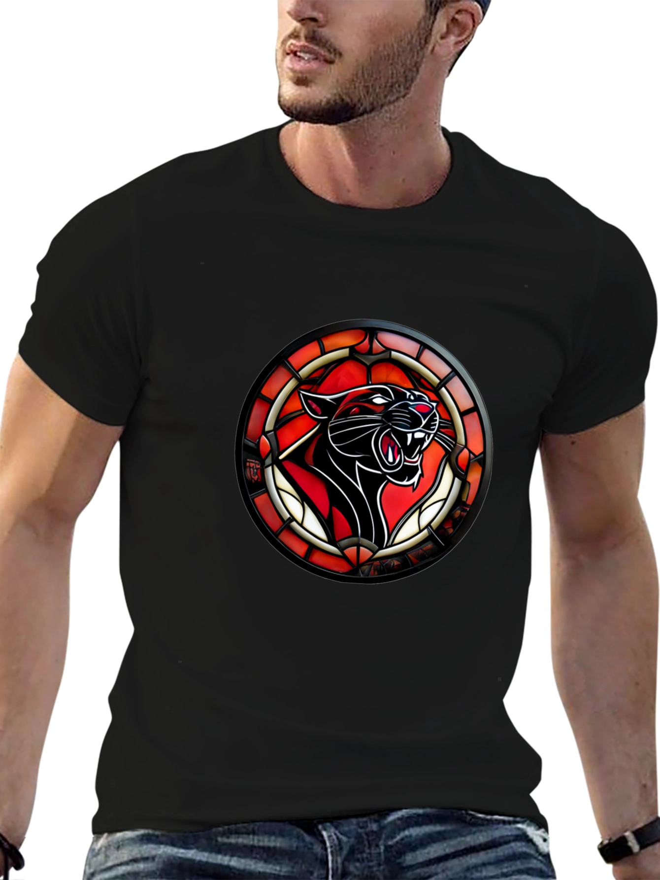Black Stained Glass Panther T-Shirt - Bold Graphic Tee view 6