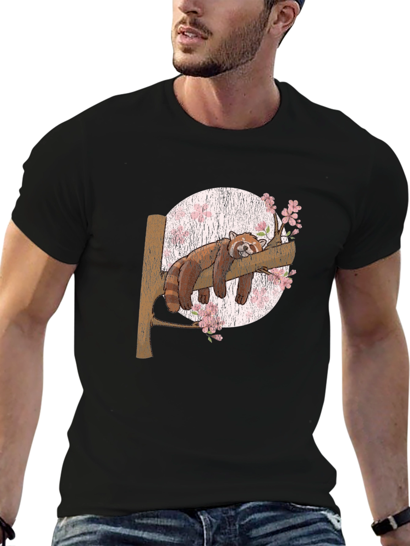 Black Red Panda Slumber T-Shirt: Unique Animal Graphic Tee view 6