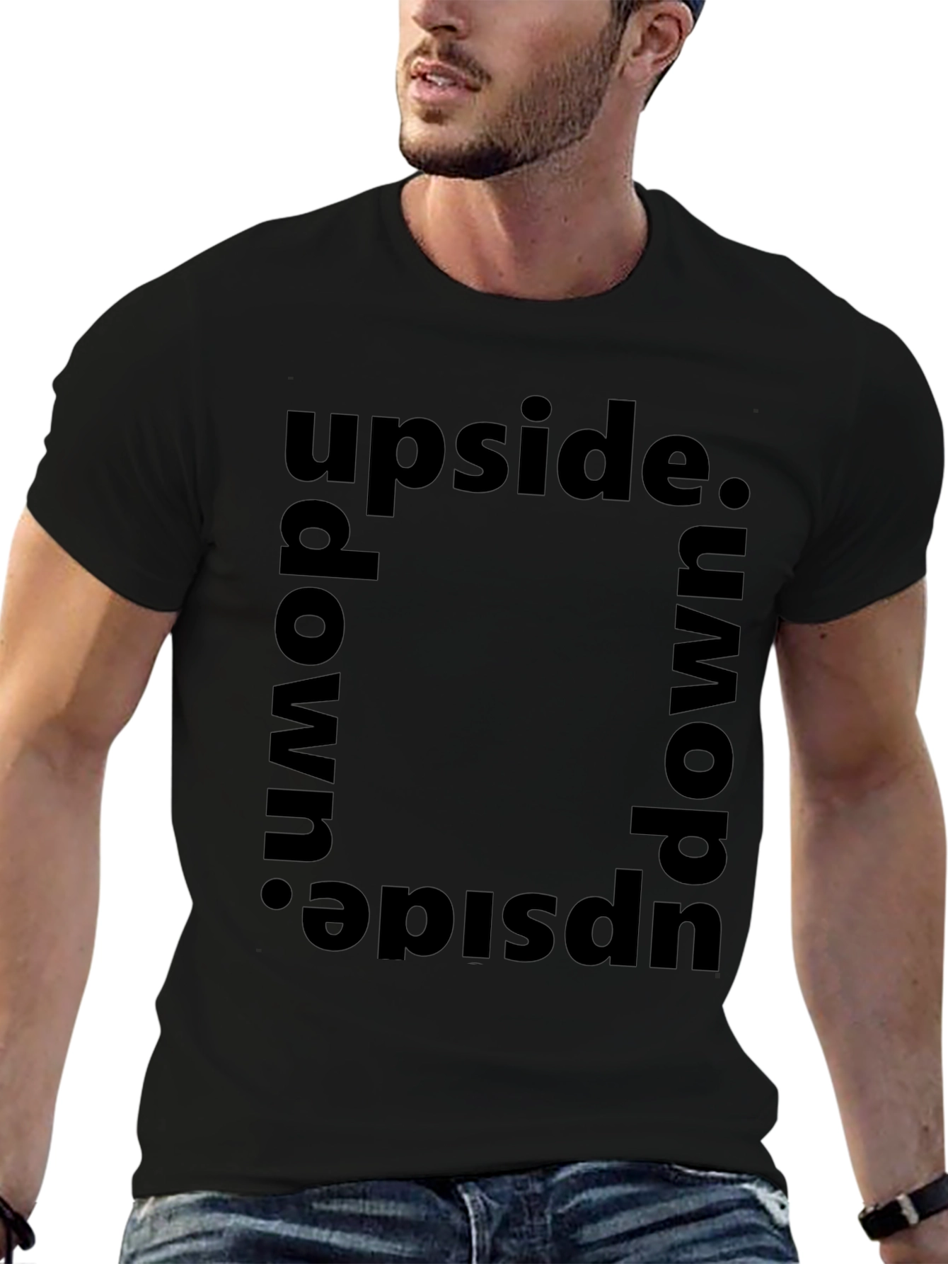 Black Upside Down Graphic Tee - Trendy Statement Shirt view 6