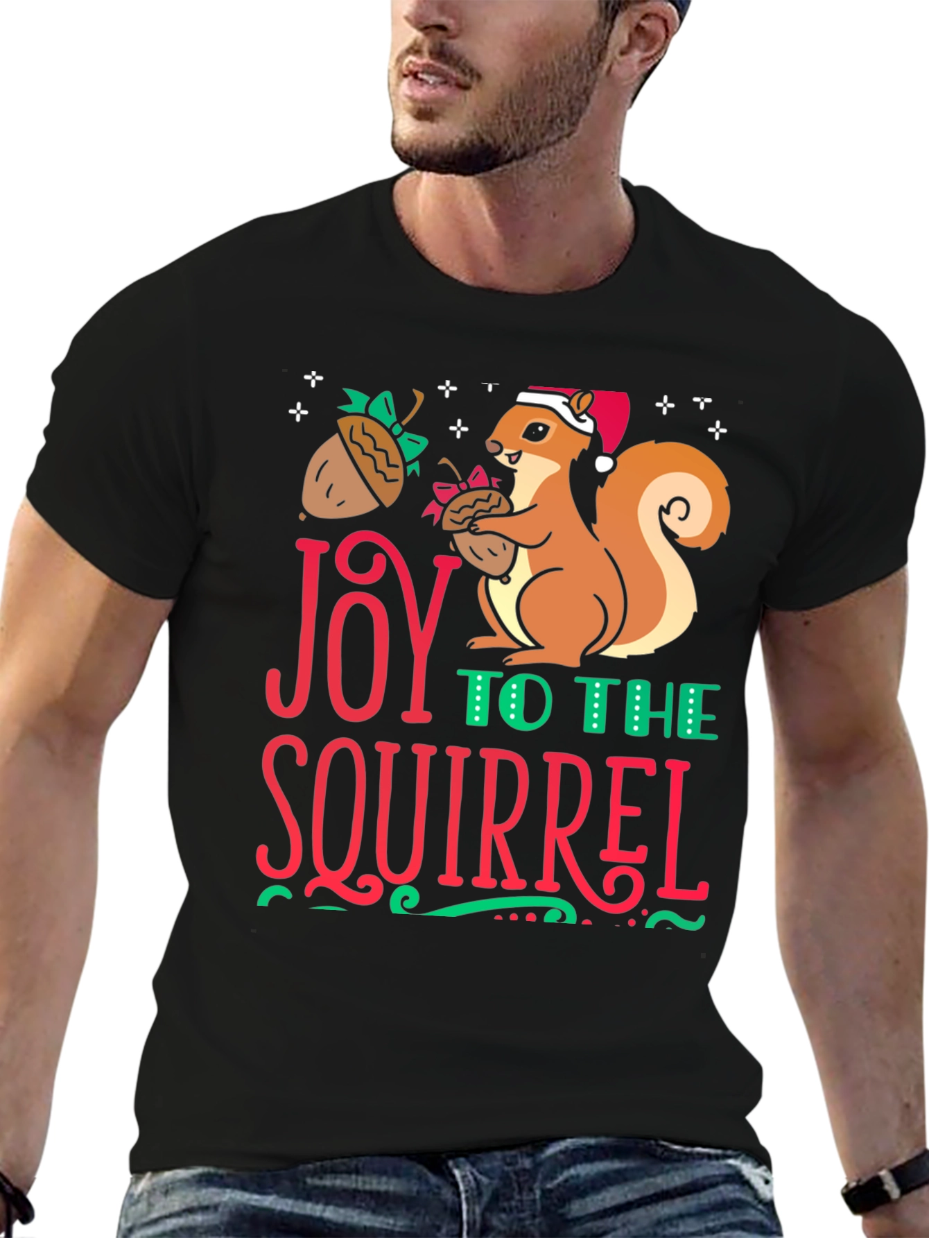 Black Joy to the Squirrel Holiday T-Shirt view 6