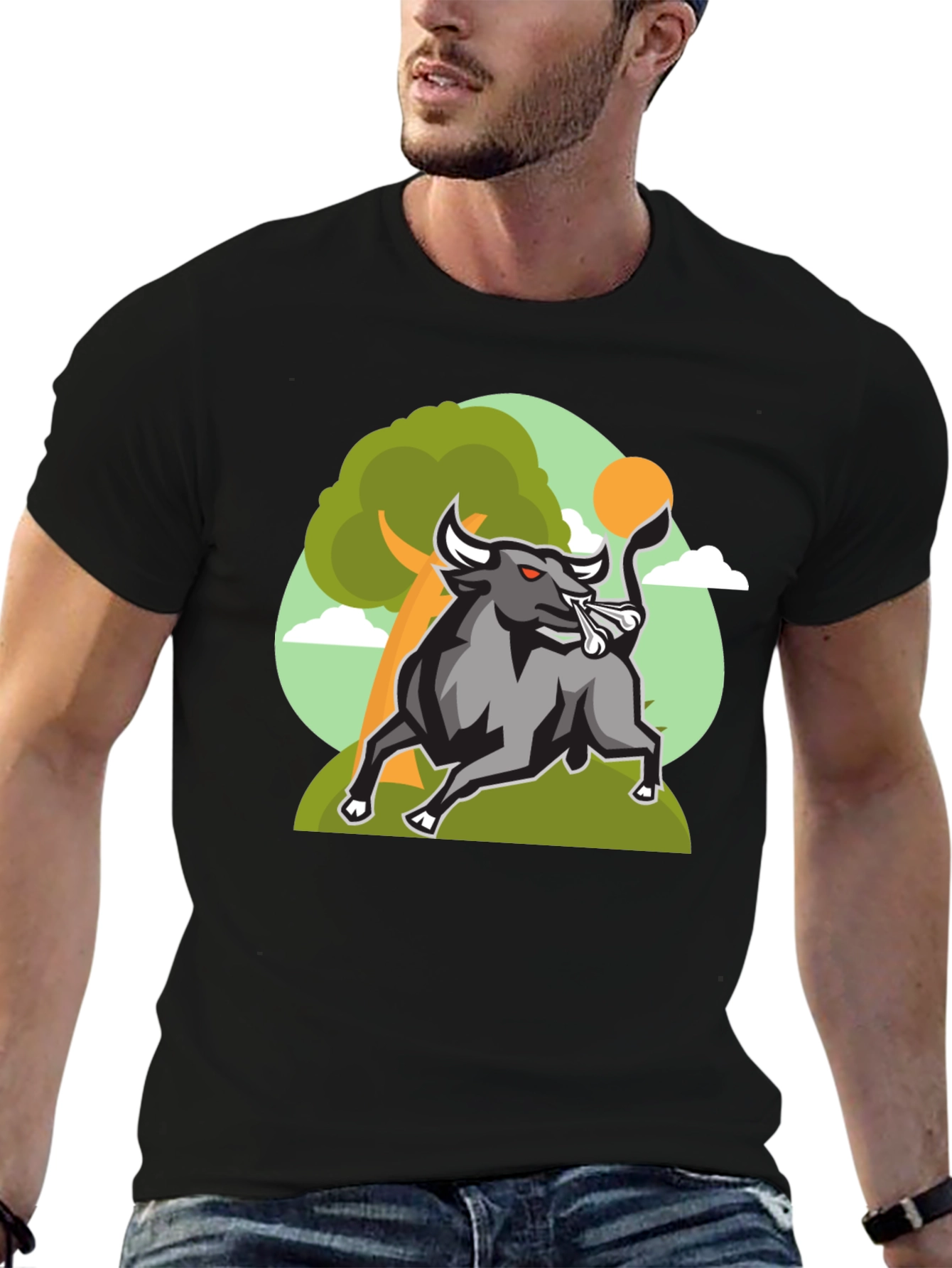 Black Bull Graphic Tee - Black Cotton Shirt view 6