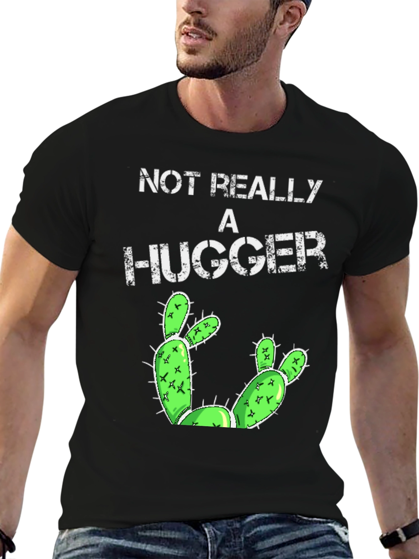 Black Not Really A Hugger Cactus Graphic Tee view 6