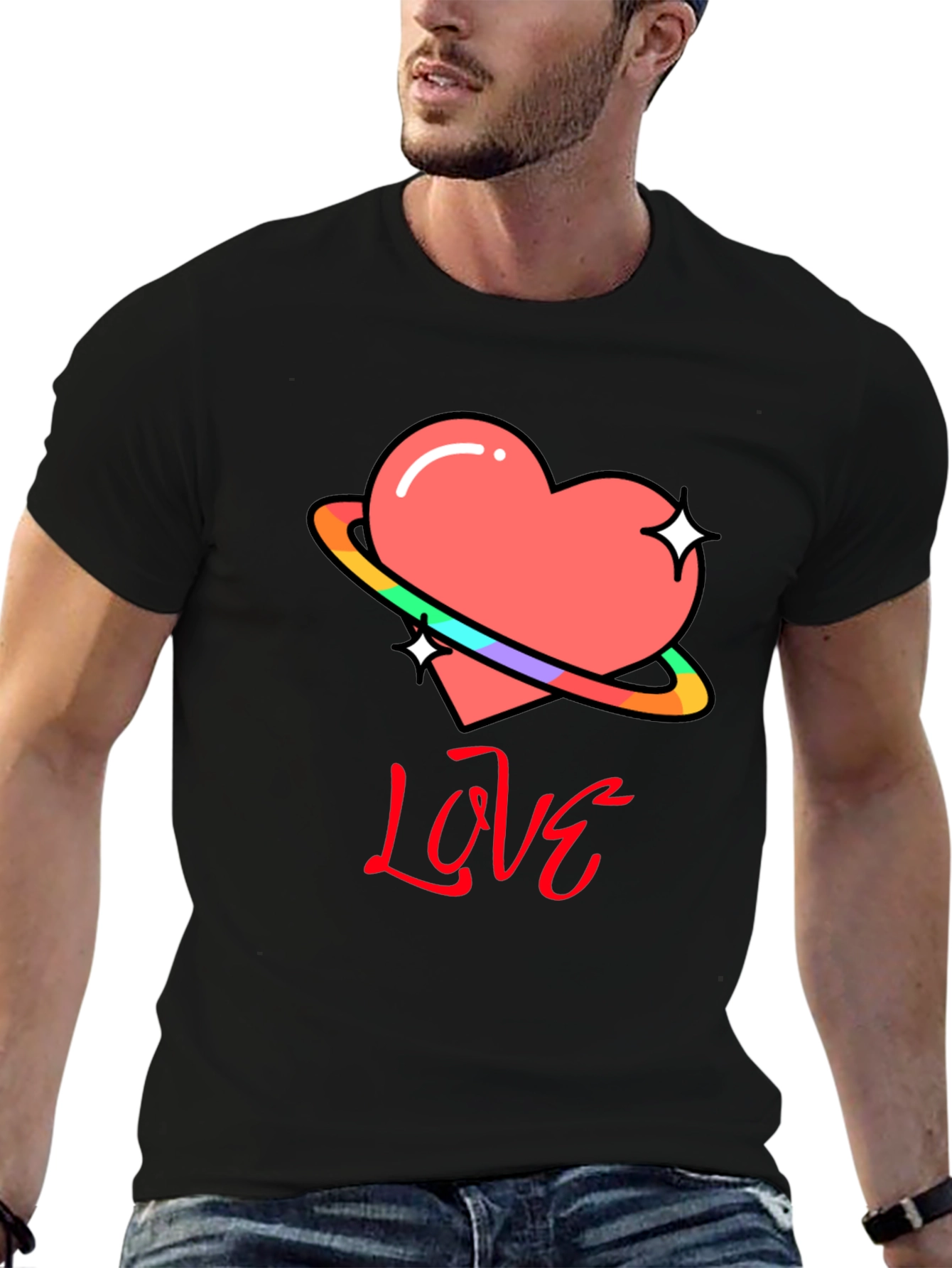 Black Love Heart Graphic T-Shirt - Black view 6