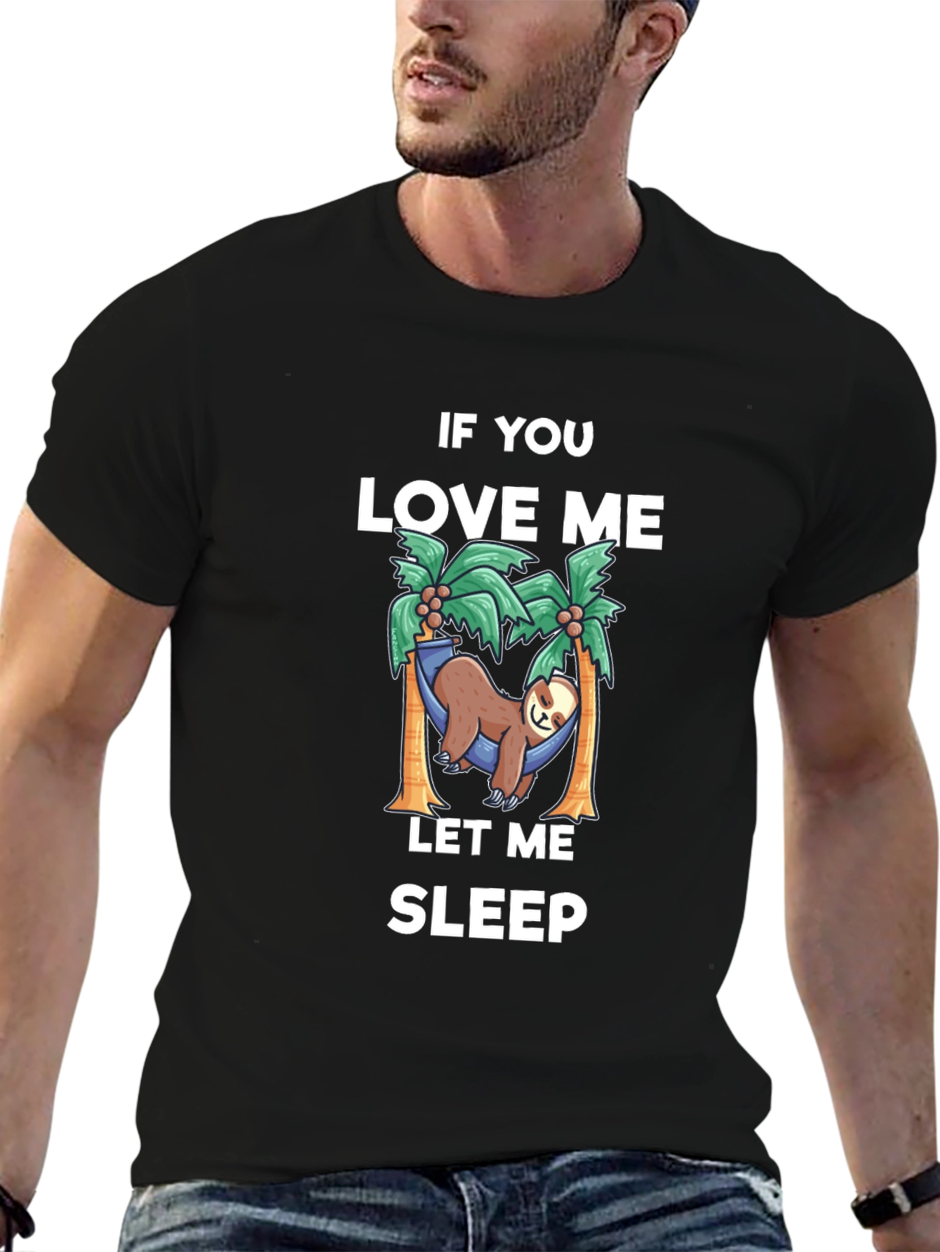 Black Relaxed Sloth T-Shirt: If You Love Me Let Me Sleep view 6