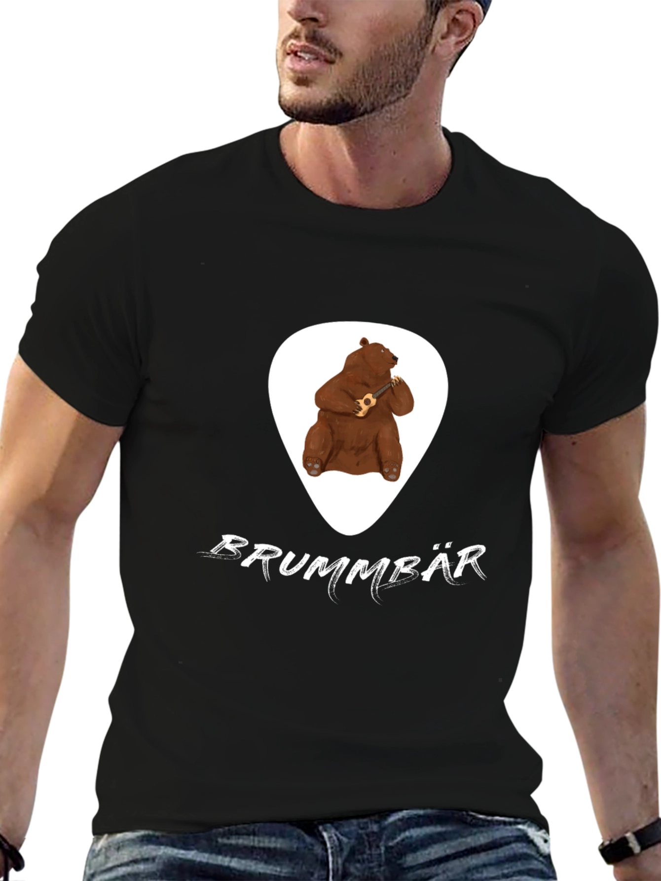 Black Brummbär Bear Ukulele T-Shirt - Black Cotton Tee view 6
