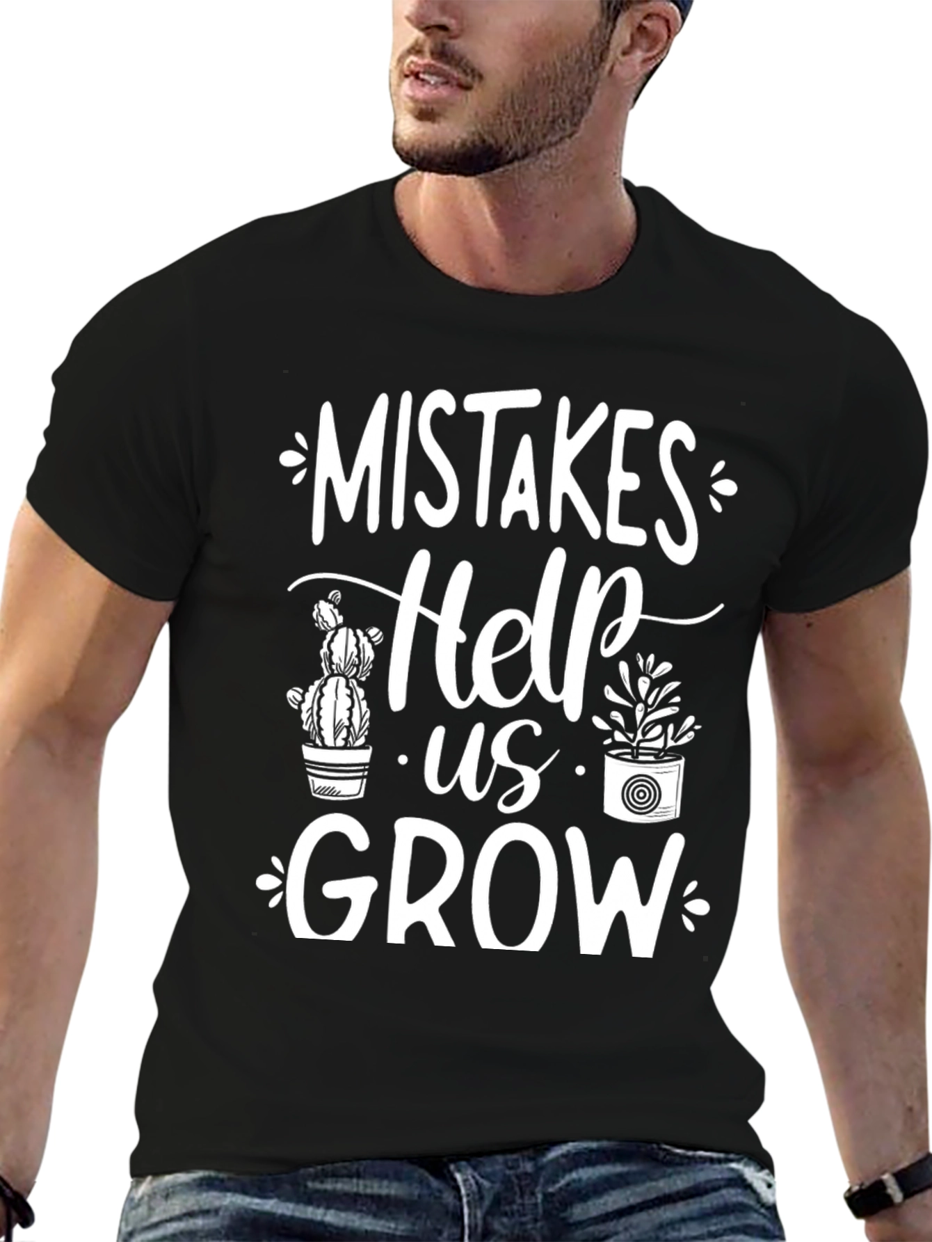Black Mistakes Help Us Grow T-Shirt - Black Cotton Tee view 6