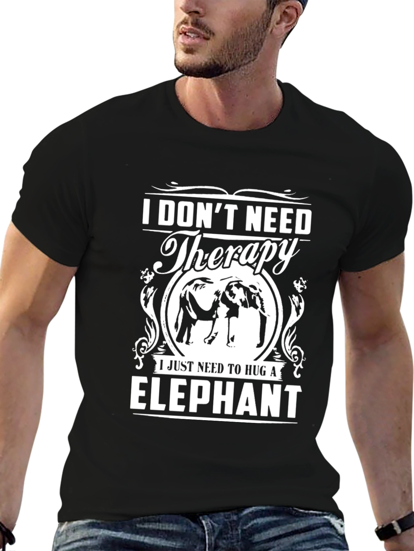 Black Elephant Hug Therapy Graphic T-Shirt view 6