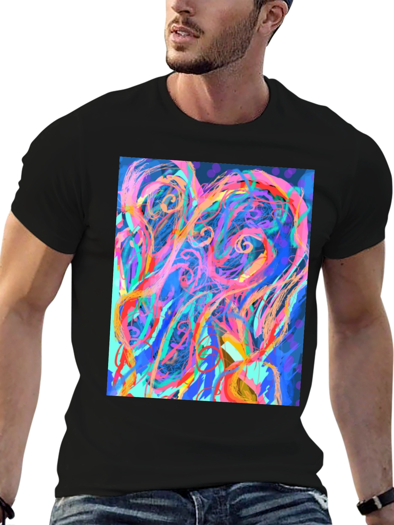 Black Abstract Art Graphic Print Black T-Shirt view 6