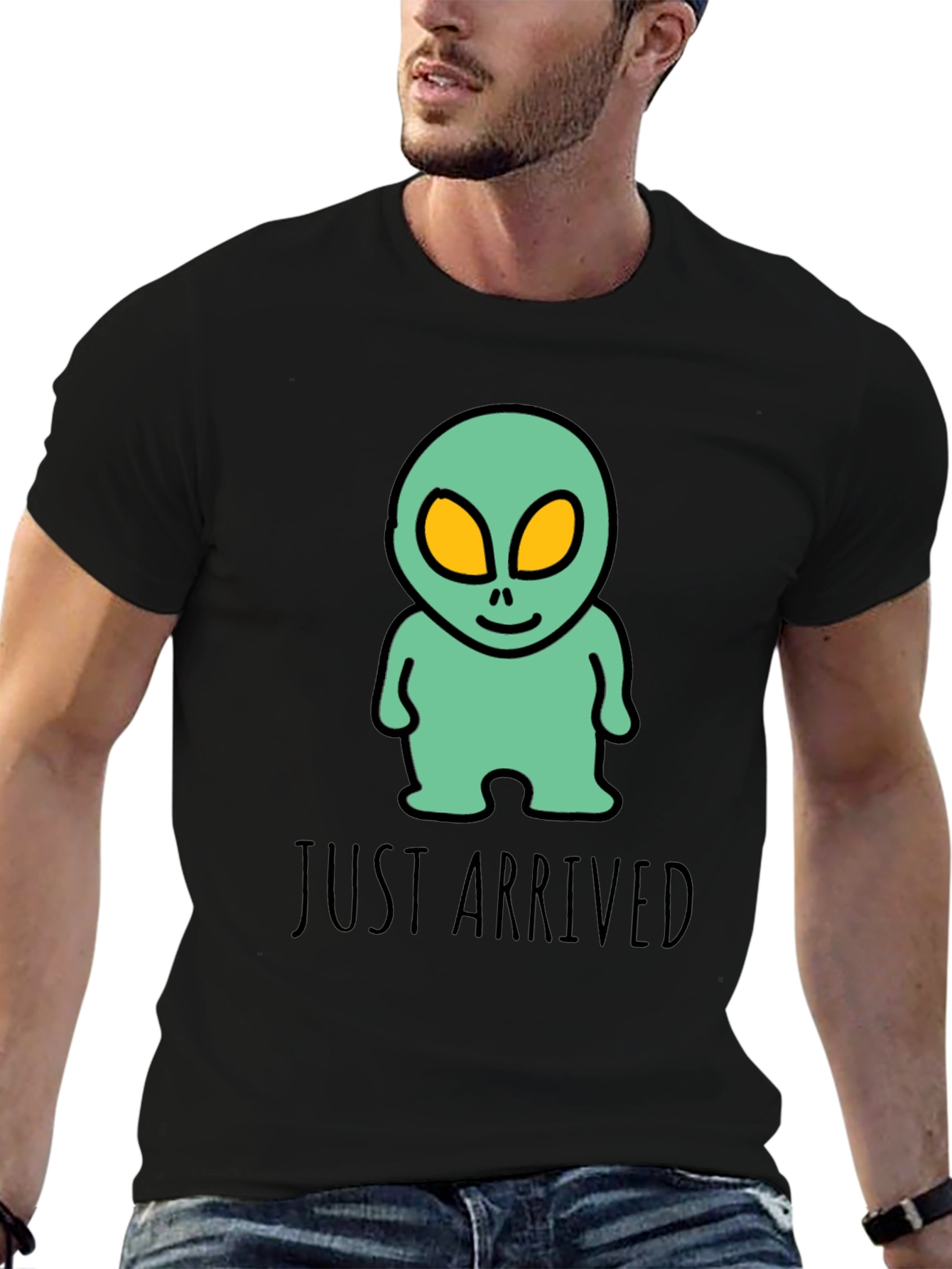 Black Just Arrived Alien Graphic Tee - Black Cotton T-Shirt view 6
