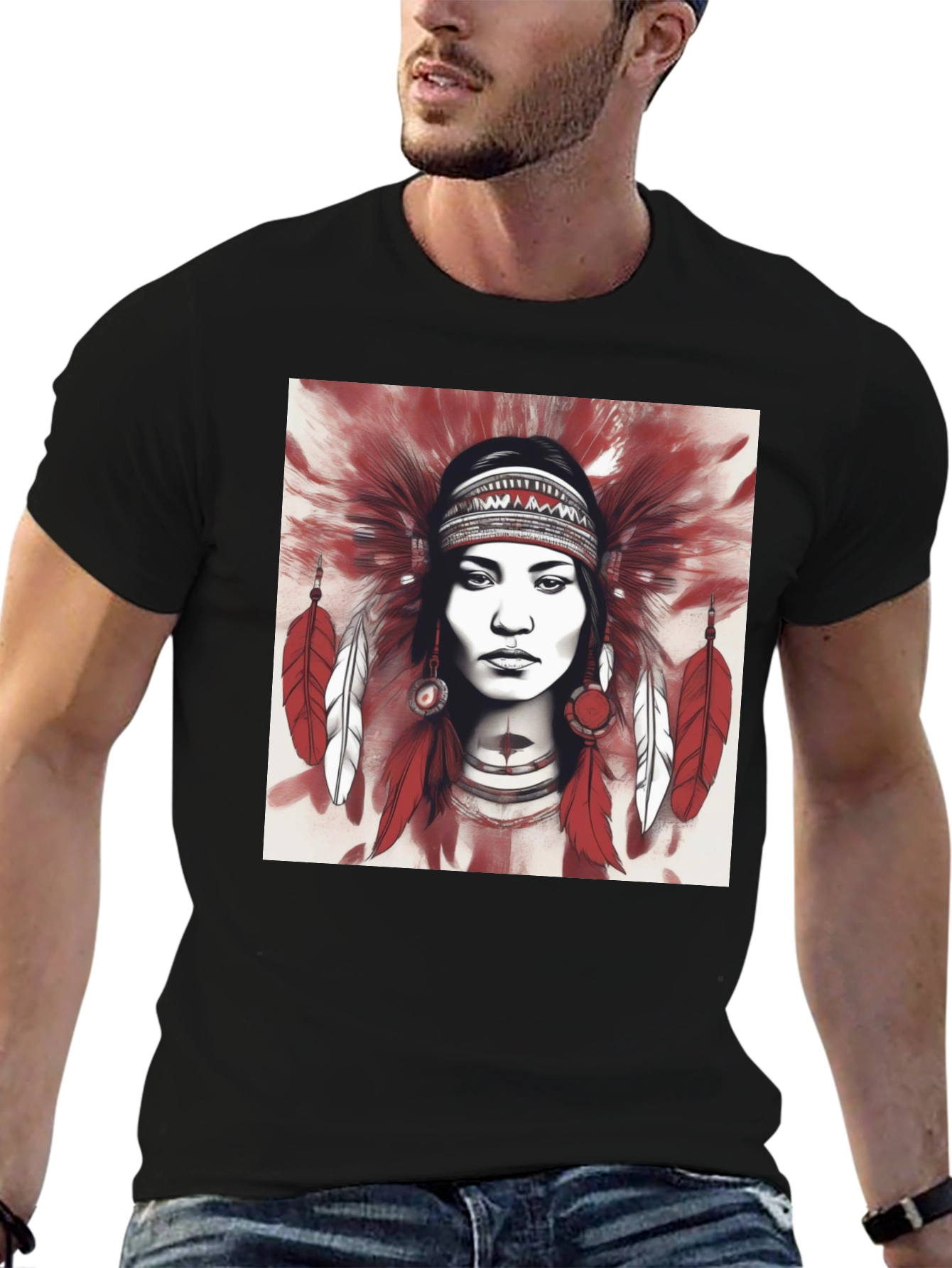 Black Native American Headdress Graphic Tee view 6