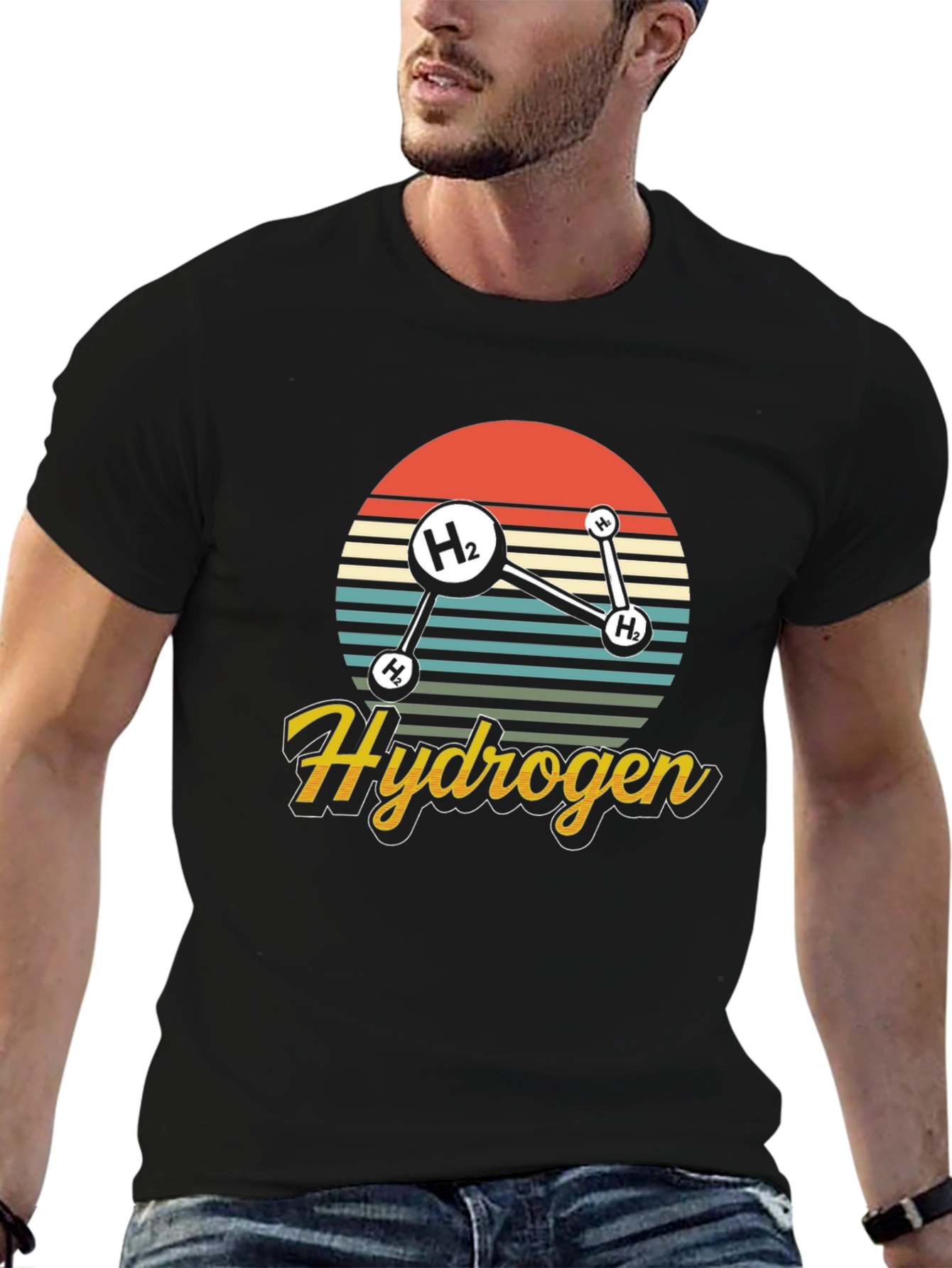 Black Hydrogen Molecule Graphic T-Shirt view 6