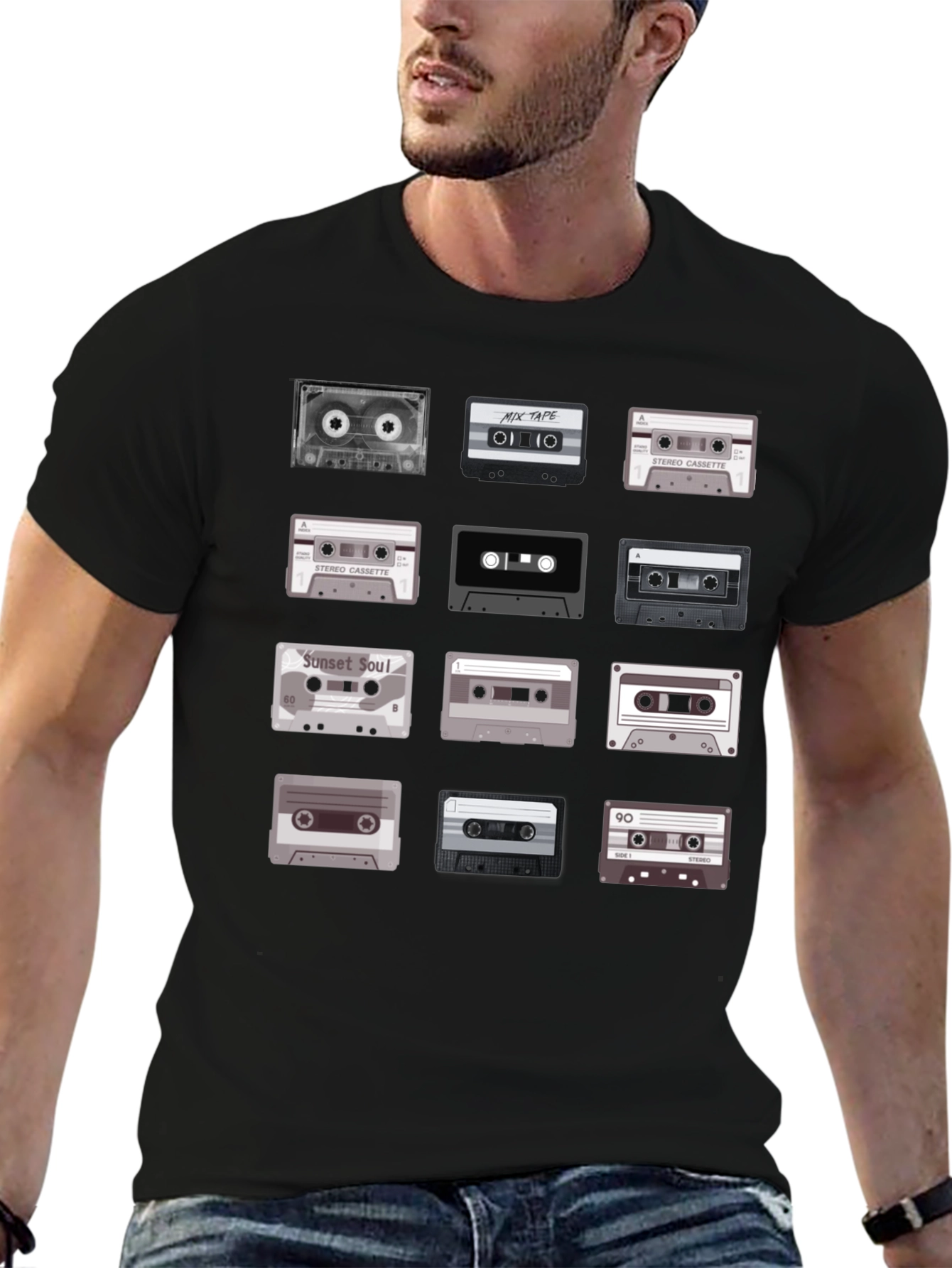 Black Retro Cassette Tape Graphic Tee - Music Lover T-Shirt view 6