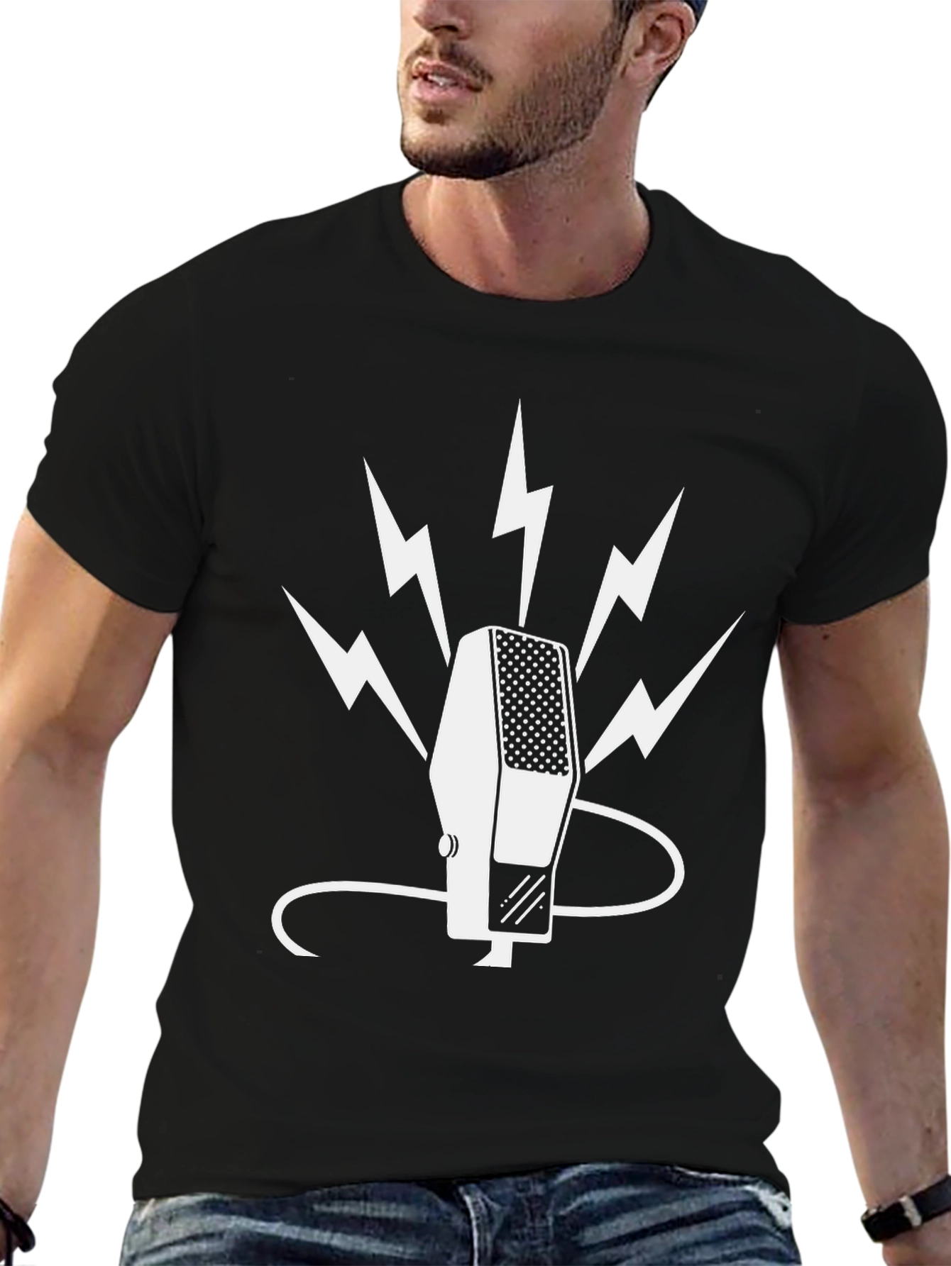 Black Retro Microphone Graphic Tee view 6