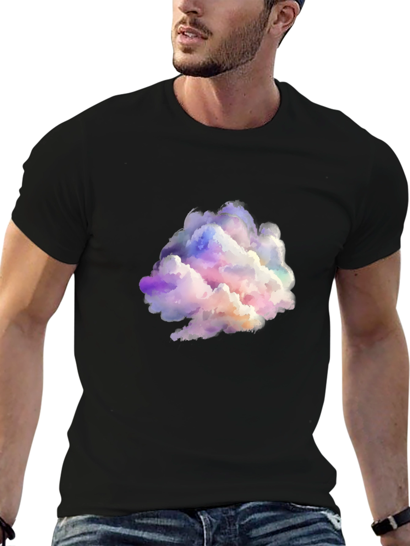 Black Colorful Cloud Graphic Black T-Shirt view 6
