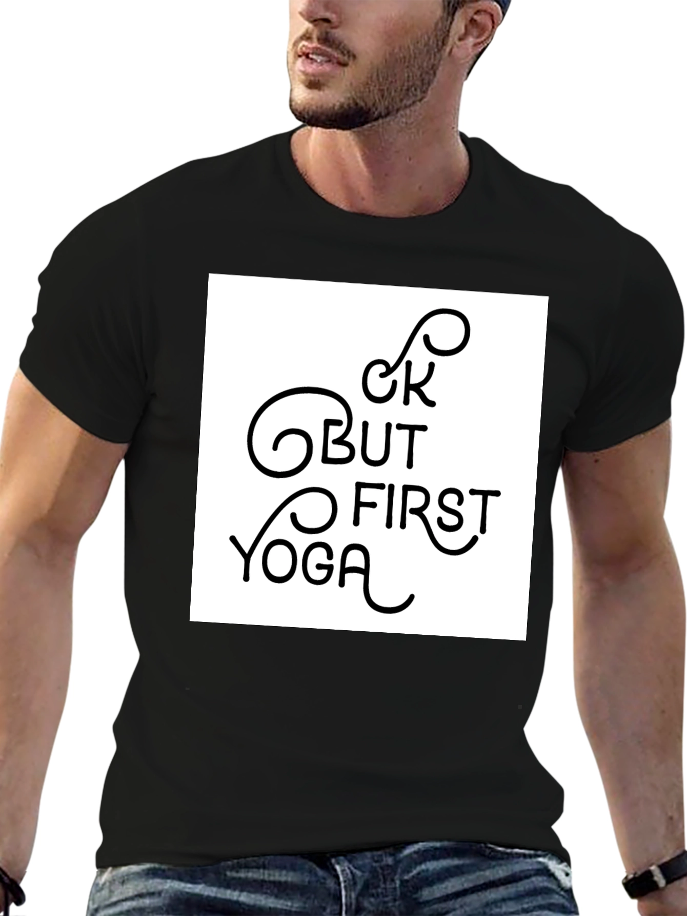 Black But First Yoga Graphic Tee - Black Casual Shirt view 6