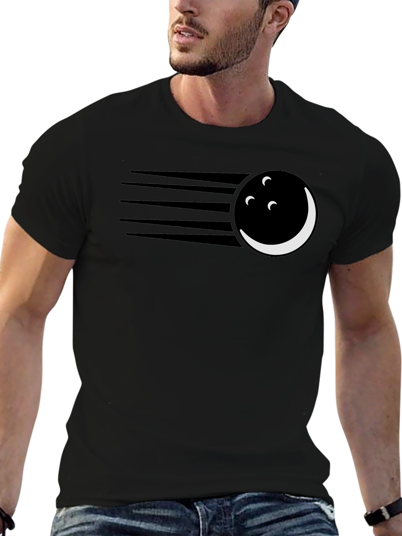 Black Striking Bowling Ball Graphic Tee - Cool and Unique view 6