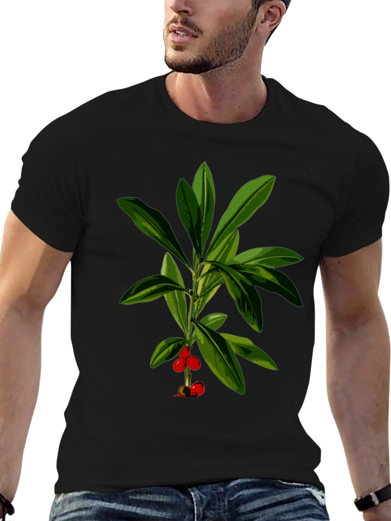 Black Botanical Print Black T-Shirt view 6