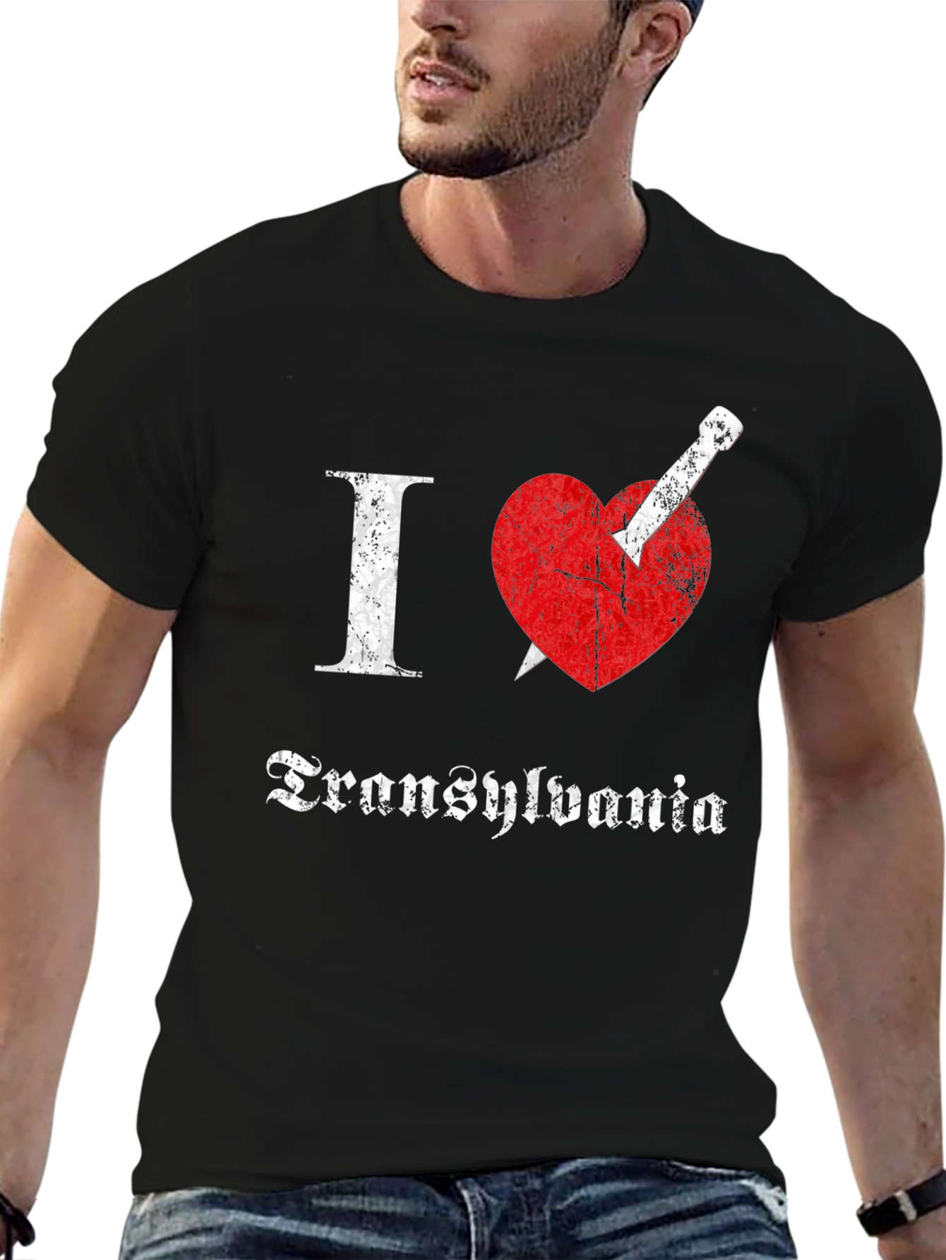 Black I Love Transylvania T-Shirt: Vampire Heart Tee view 6