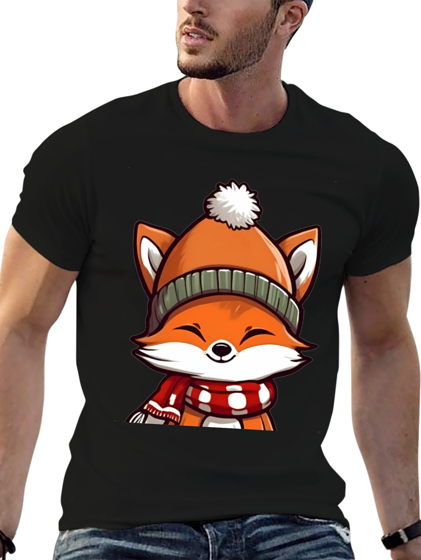 Black Winter Fox Graphic Tee - Cute Cartoon Animal Shirt view 6