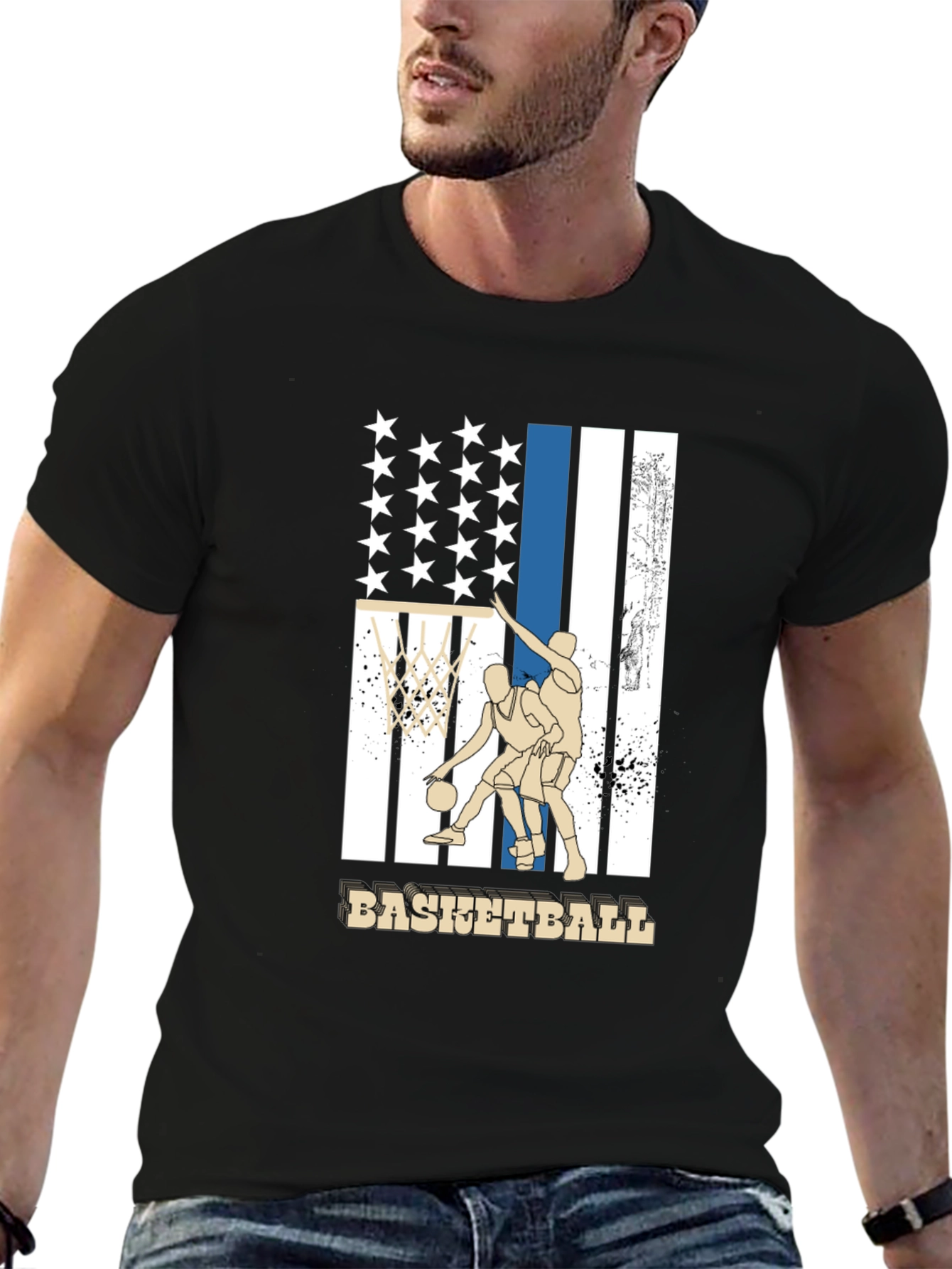 Black Basketball USA Flag Graphic T-Shirt view 6