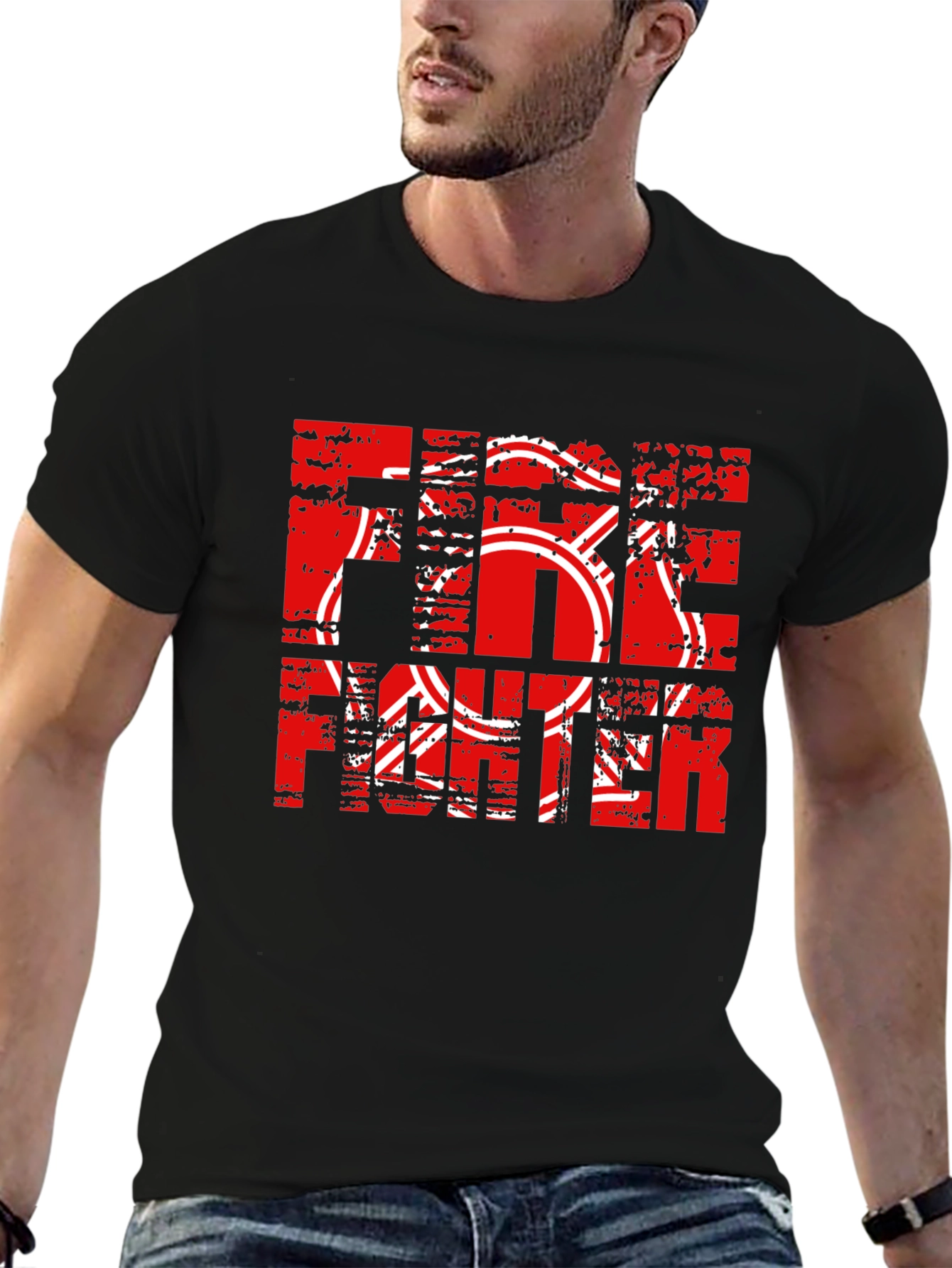 Firefighter Graphic Print Black T-Shirt - 6