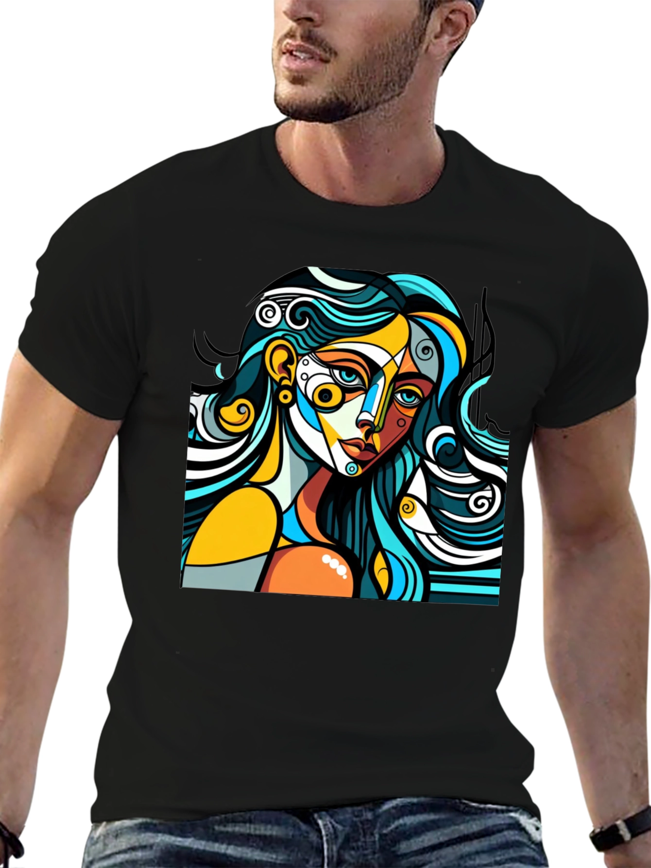 Black Abstract Art Woman Graphic Tee - Modern Style view 6