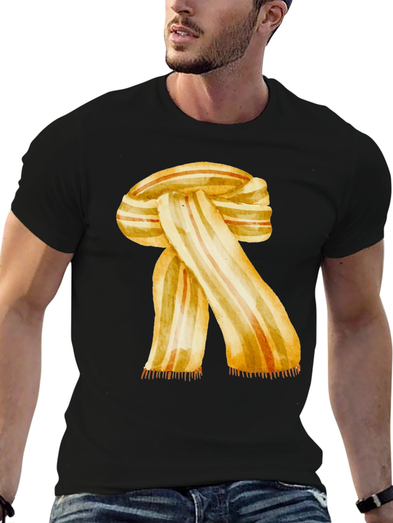 Black Watercolor Scarf Graphic Tee - Stylish Men's Shirt view 6