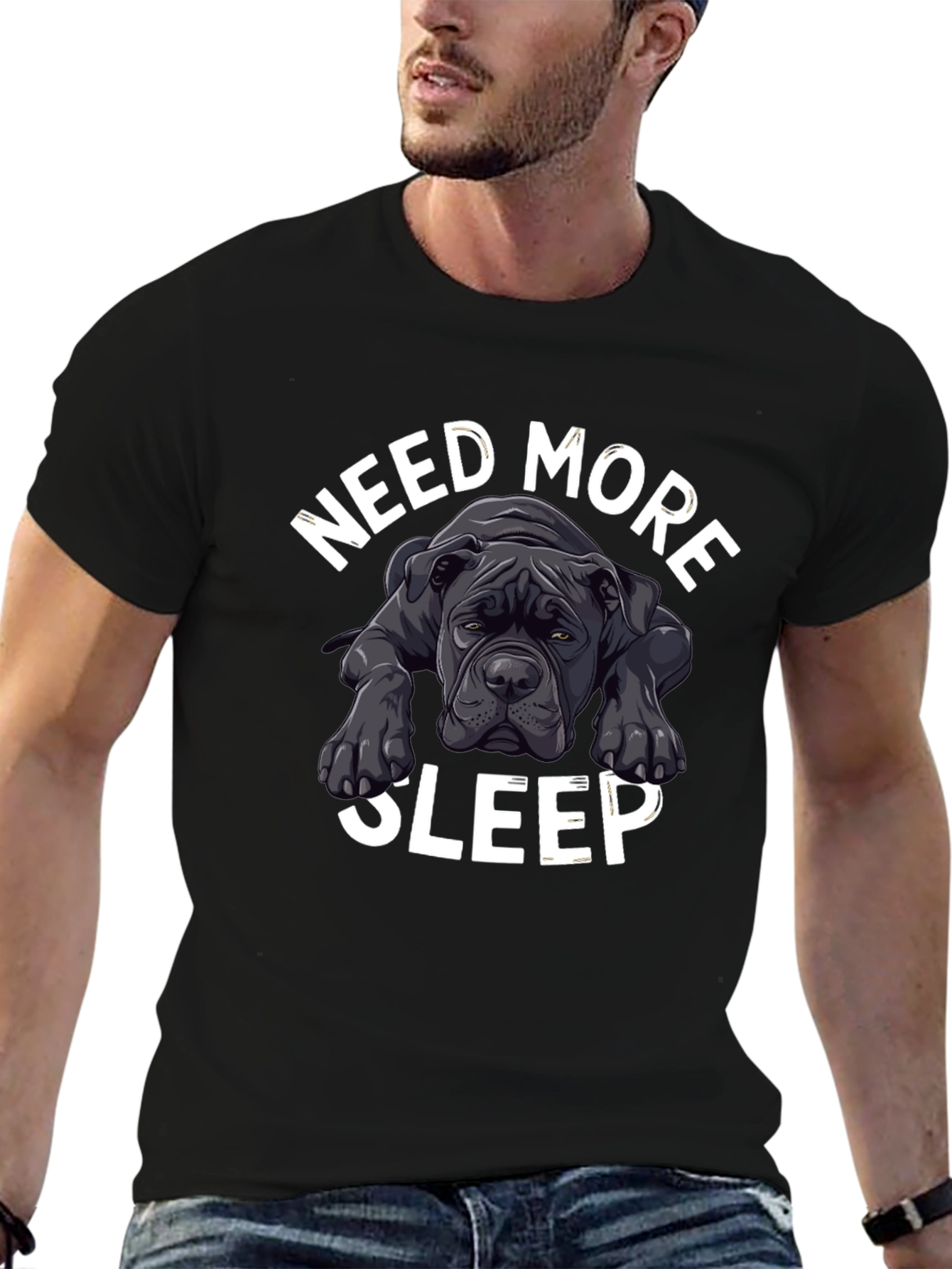 Black Need More Sleep Dog T-Shirt view 6