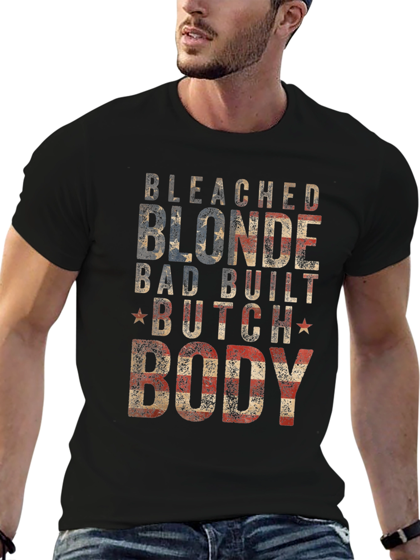 Black Bleached Blonde Body Graphic Tee - Patriotic USA T-Shirt view 6