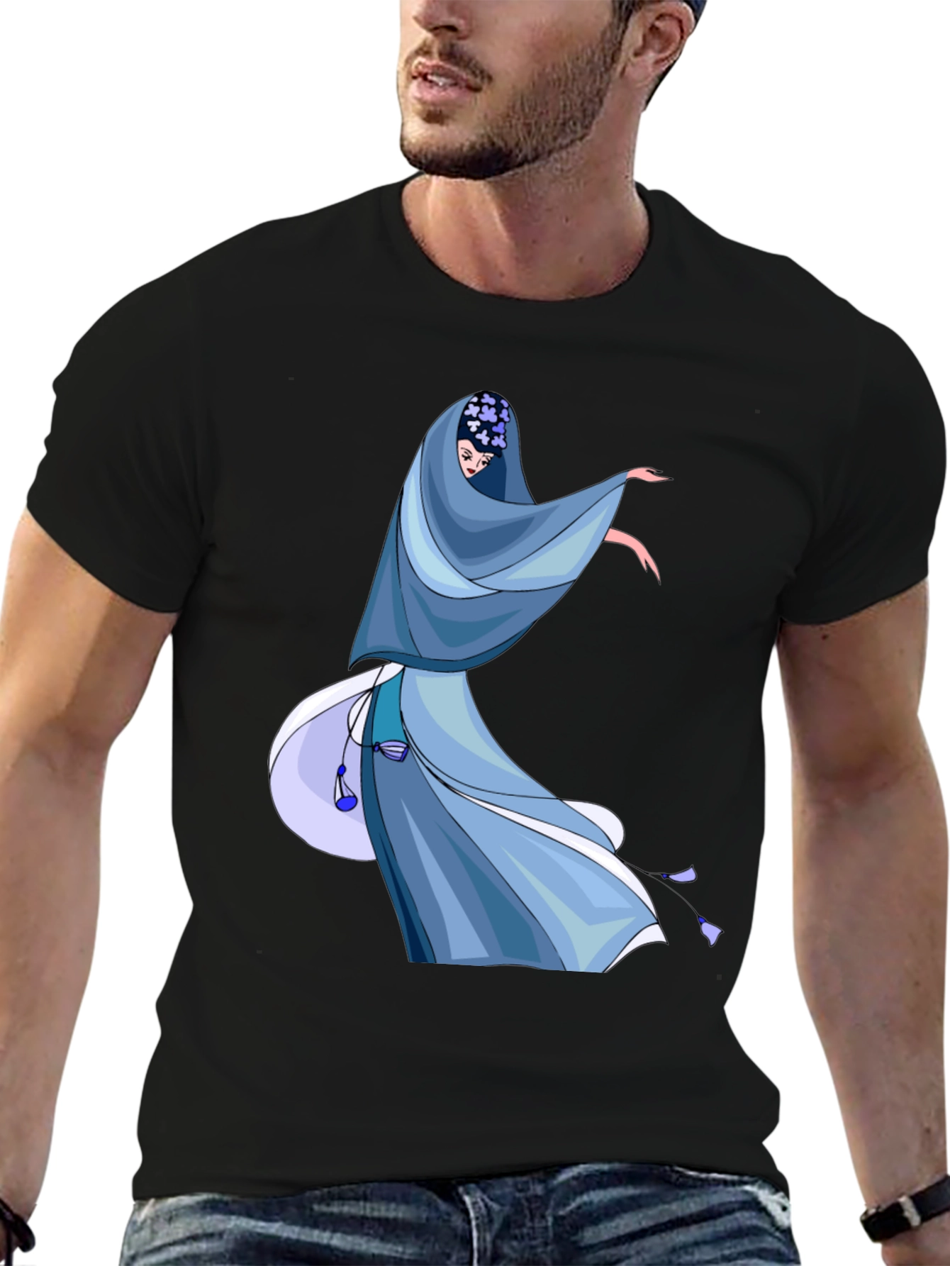 Black Elegant Blue Dress Graphic T-Shirt view 6
