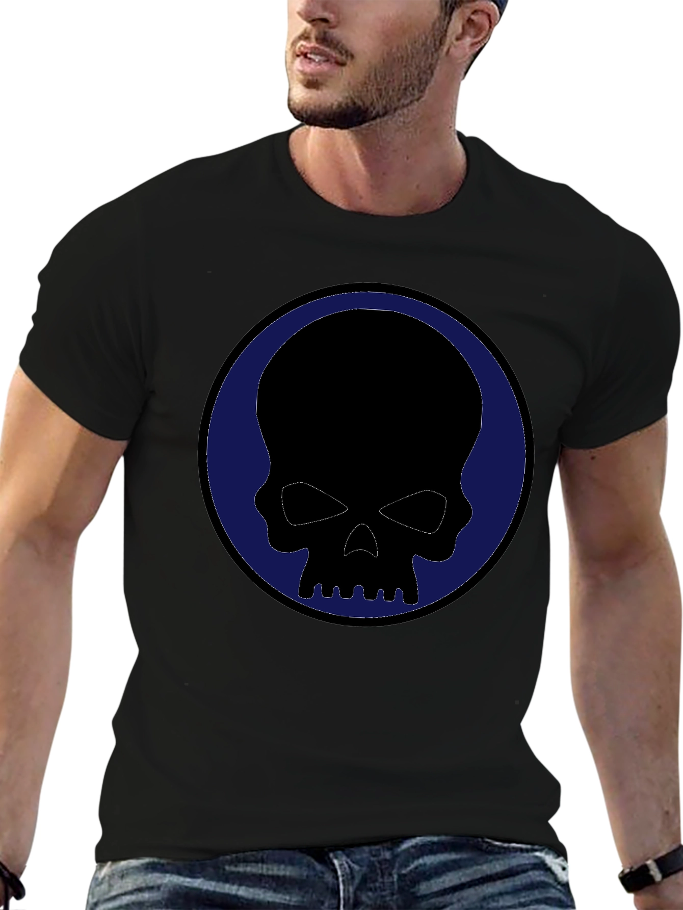 Black Skull Graphic Tee - Black Crew Neck Casual Shirt view 6