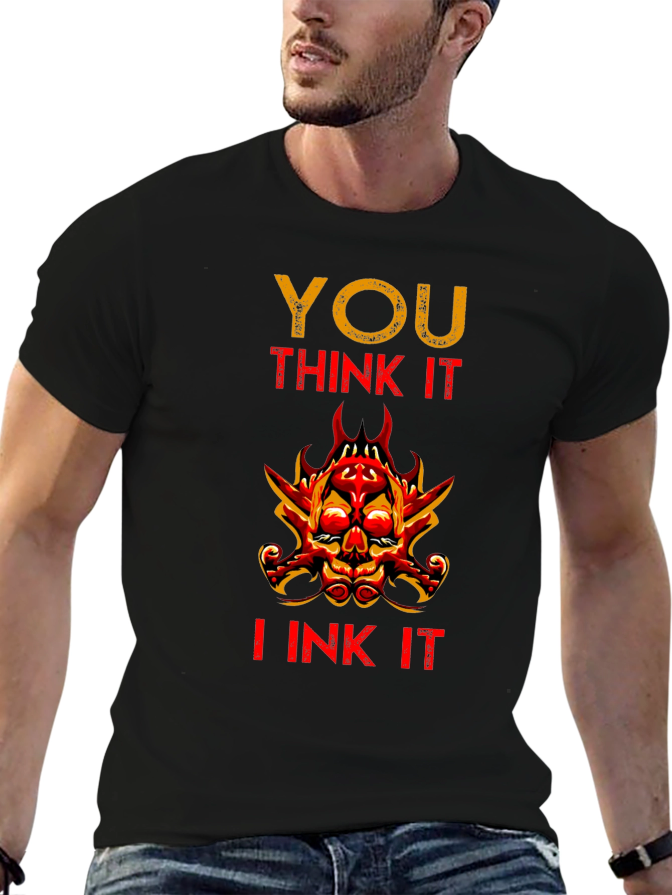 Black You Think It, I Ink It Graphic Tee - Unique Tattoo Artist T-Shirt view 6