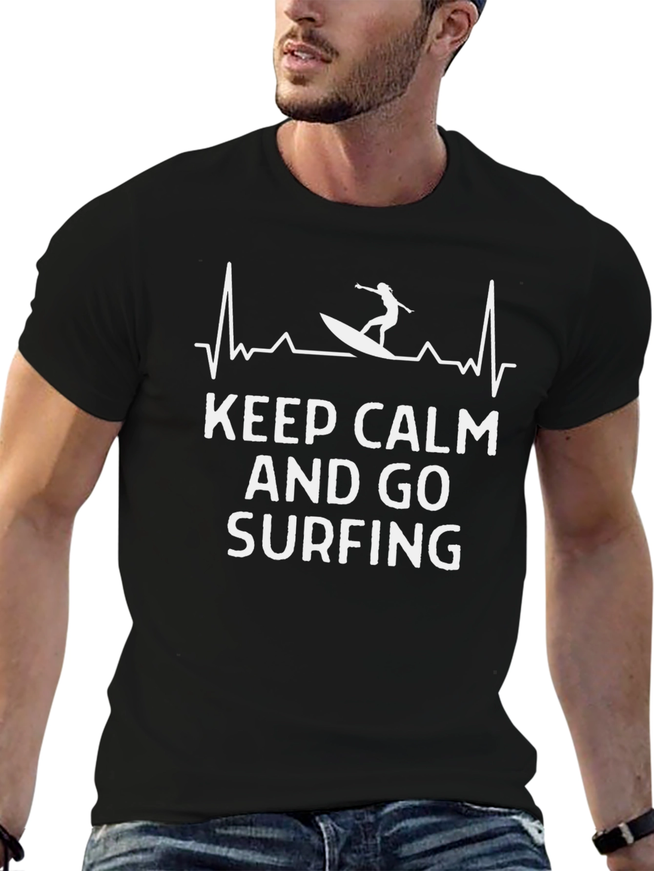 Black Keep Calm and Go Surfing T-Shirt - Black Graphic Tee view 6
